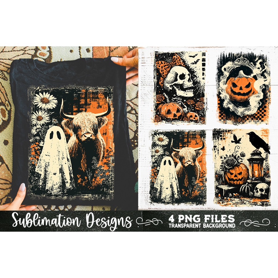 Vintage Halloween Distressed 4 PNG Retro Sublimation (6)