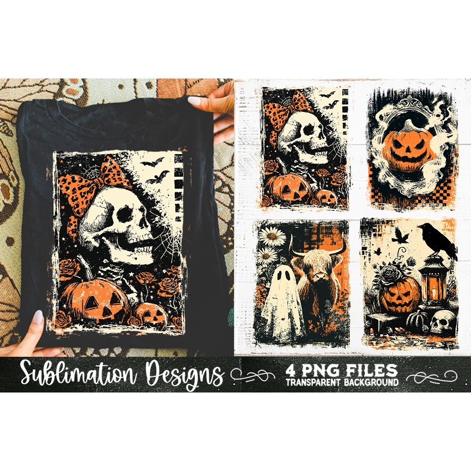 Vintage Halloween Distressed 4 PNG Retro Sublimation (6) 2
