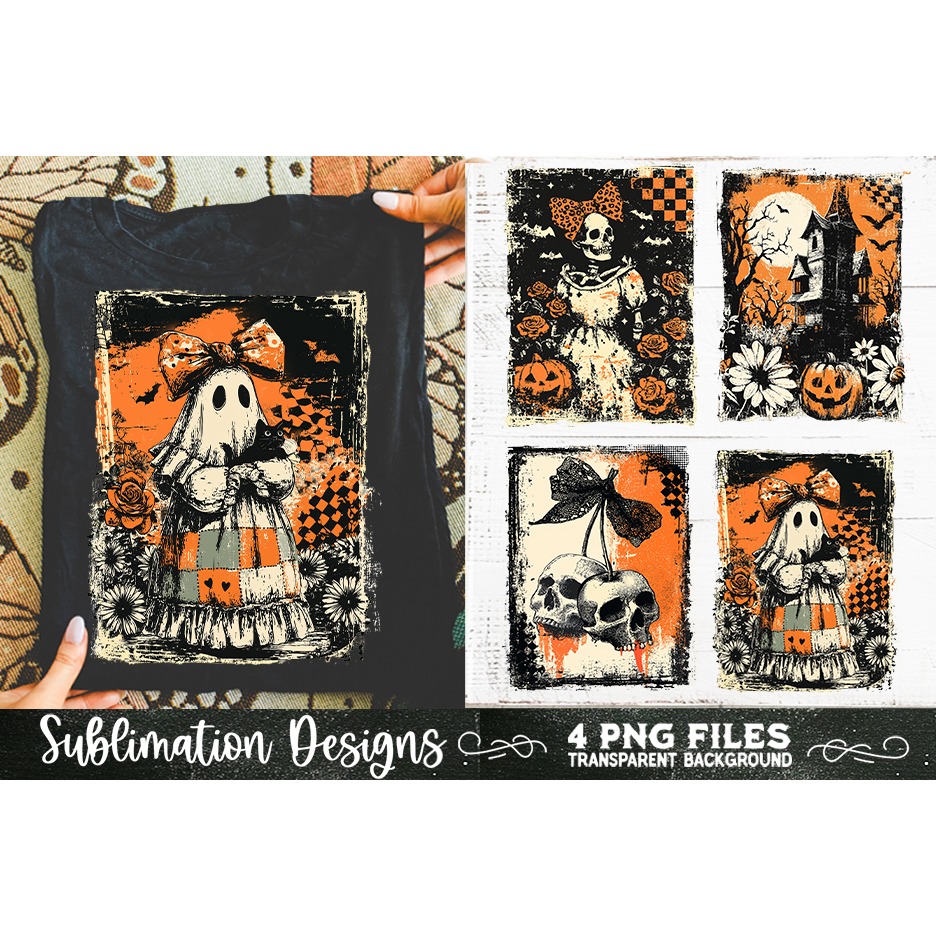 Vintage Halloween Distressed 4 PNG Retro Sublimation 7