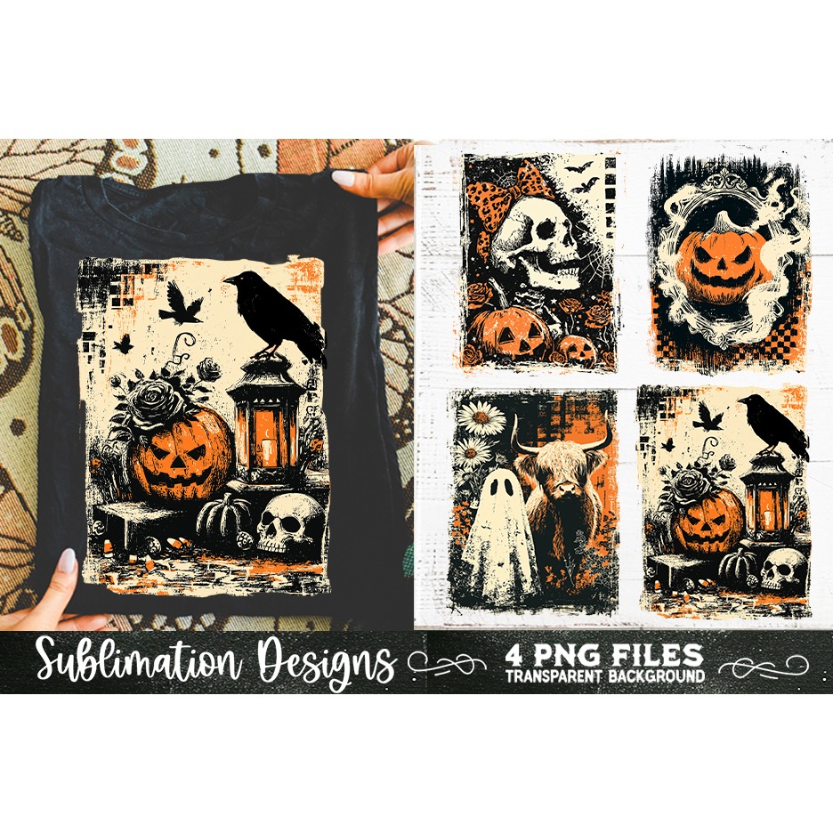 Vintage Halloween Distressed 4 PNG Retro Sublimation (6) 4