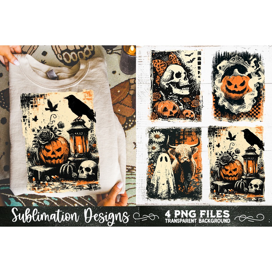 Vintage Halloween Distressed 4 PNG Retro Sublimation (6) 5