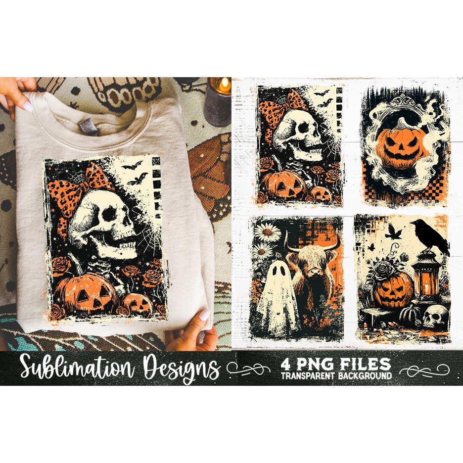 Vintage Halloween Distressed 4 PNG Retro Sublimation (6) 8