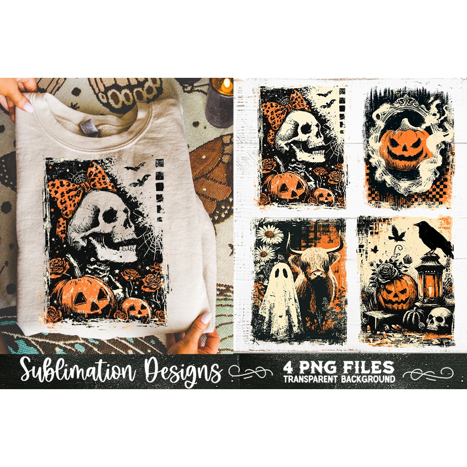 Vintage Halloween Distressed 4 PNG Retro Sublimation (6) 9