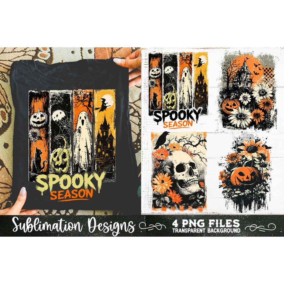 Vintage Halloween Distressed 4 PNG Retro Sublimation (7)