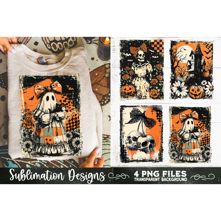 Vintage Halloween Distressed 4 PNG Retro Sublimation 8