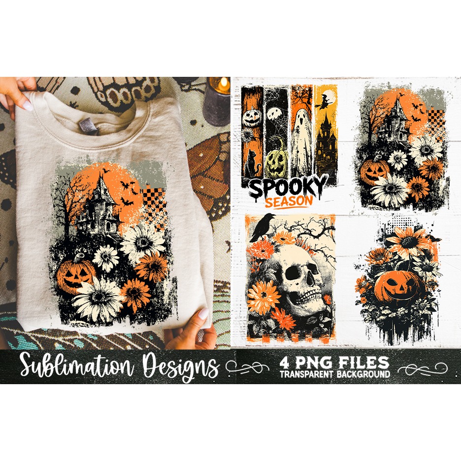 Vintage Halloween Distressed 4 PNG Retro Sublimation (7) 8