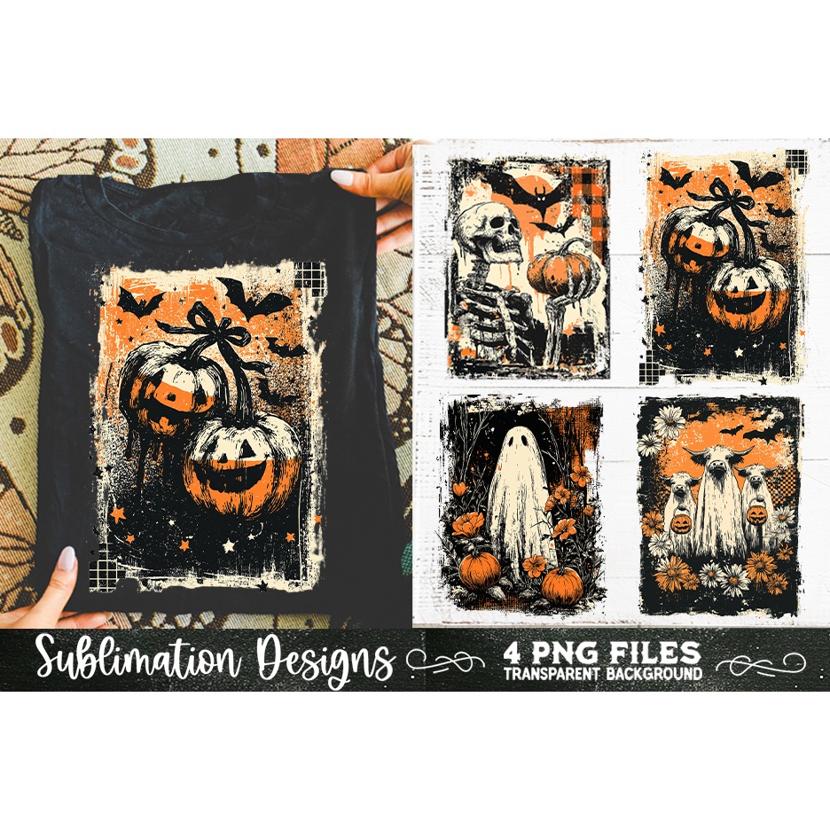 Vintage Halloween Distressed 4 PNG Retro Sublimation (9)