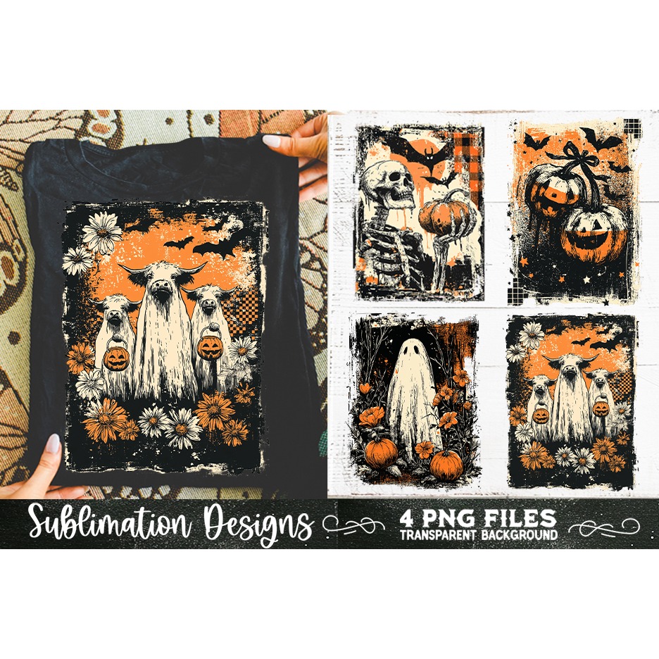 Vintage Halloween Distressed 4 PNG Retro Sublimation (9) 4