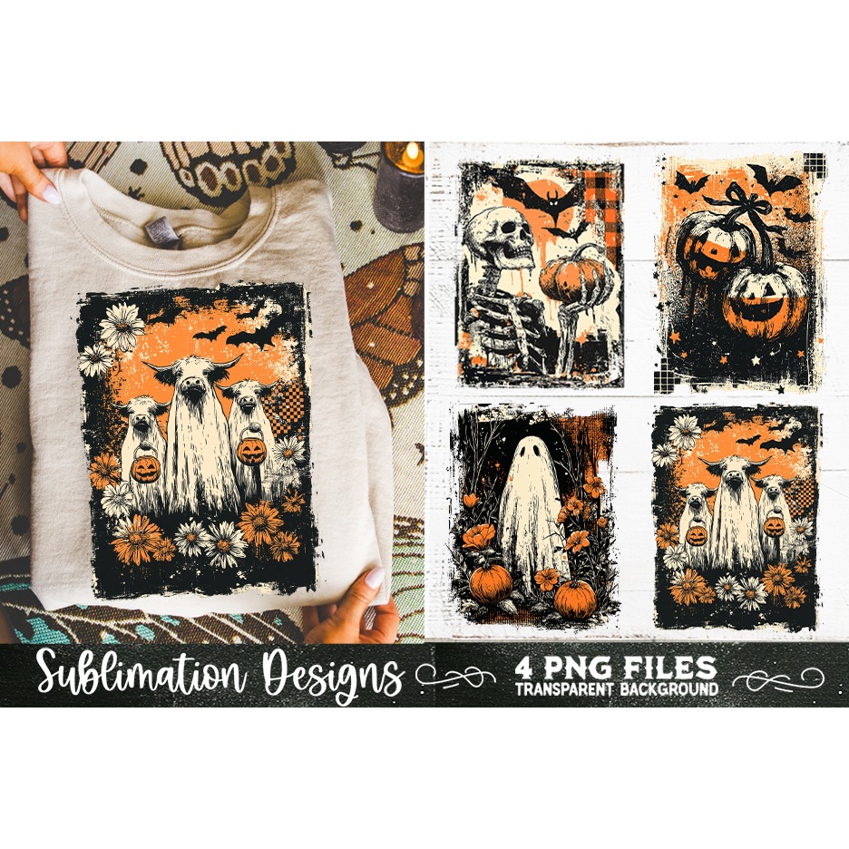 Vintage Halloween Distressed 4 PNG Retro Sublimation (9) 5