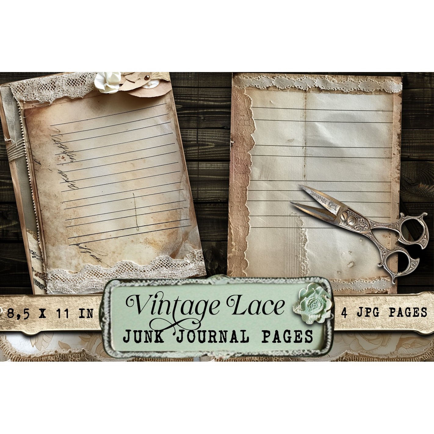 Vintage lace, 4 Junk journal pages 3
