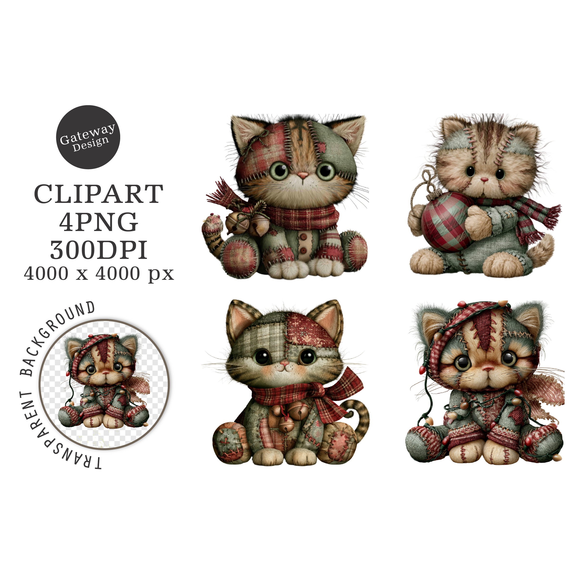 Vintage Patchwork Christmas Clipart