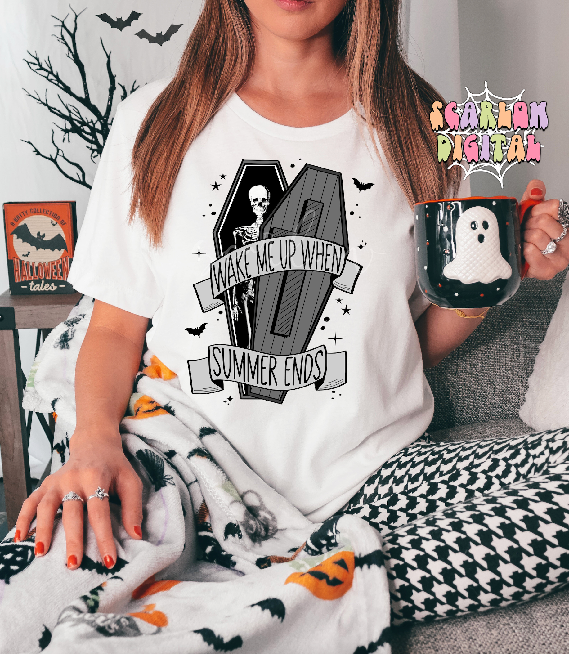 Wake Me Up When Summer Ends PNG-Halloween Sublimation Digital Design Download-skeleton png, coffin png, spooky png, black and grey halloween 5