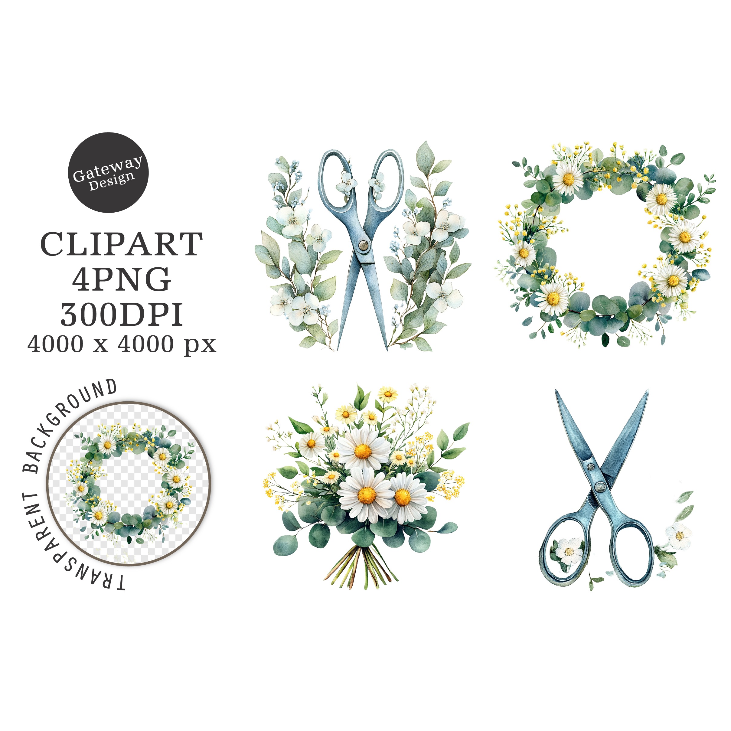 Watercolor Back To School Floral Arrangements Clipart