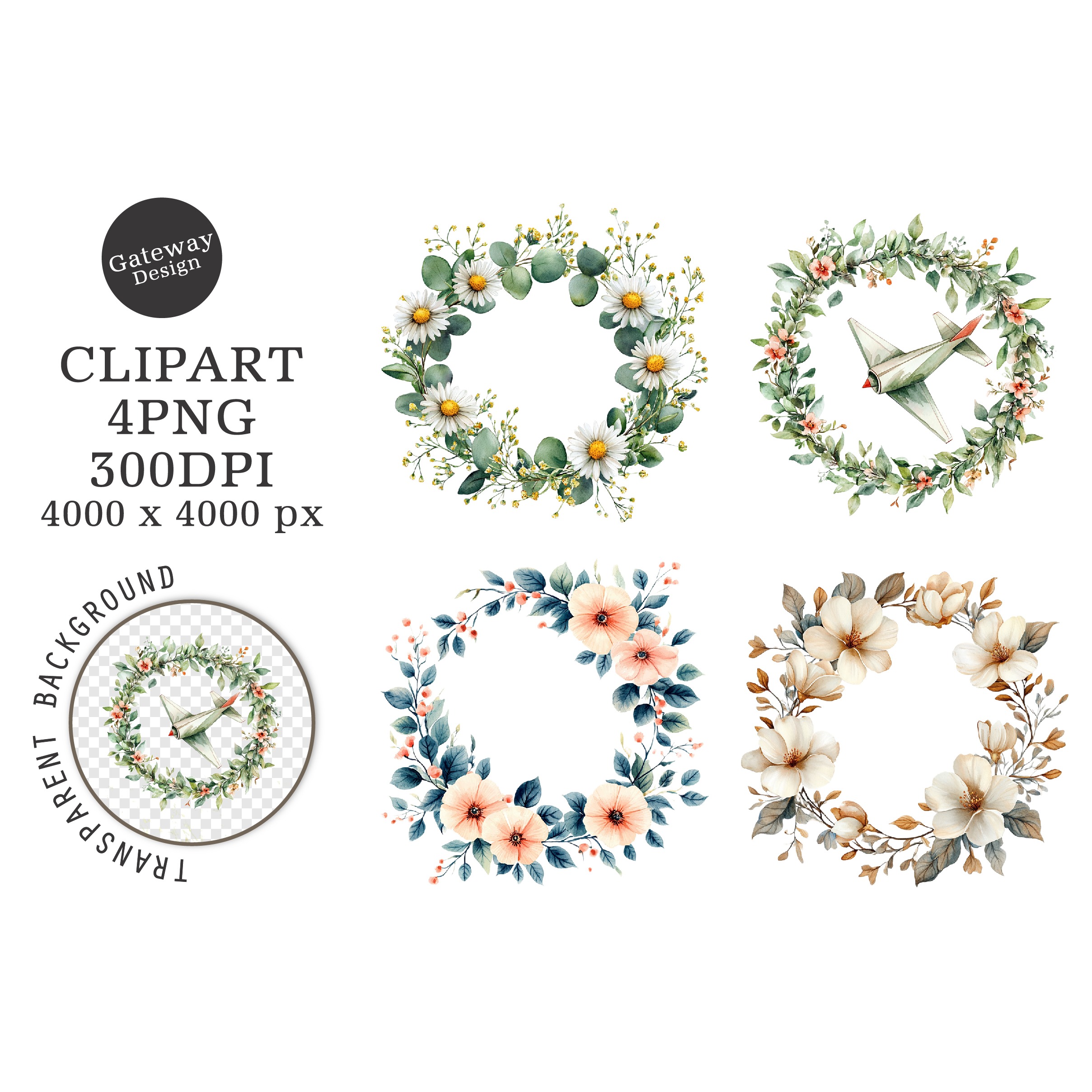 Watercolor Back To School Floral Arrangements Clipart (2)