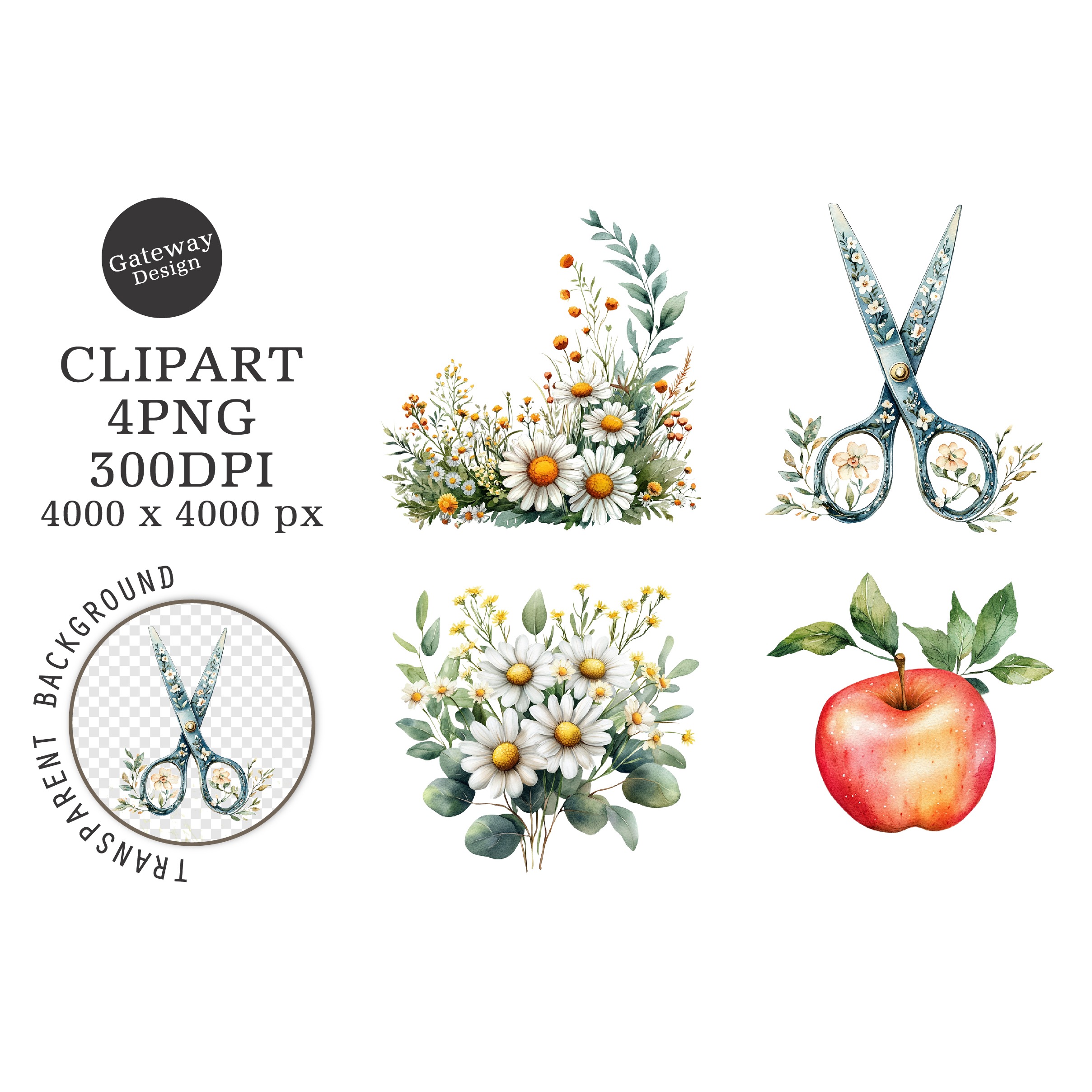 Watercolor Back To School Floral Arrangements Clipart (3)