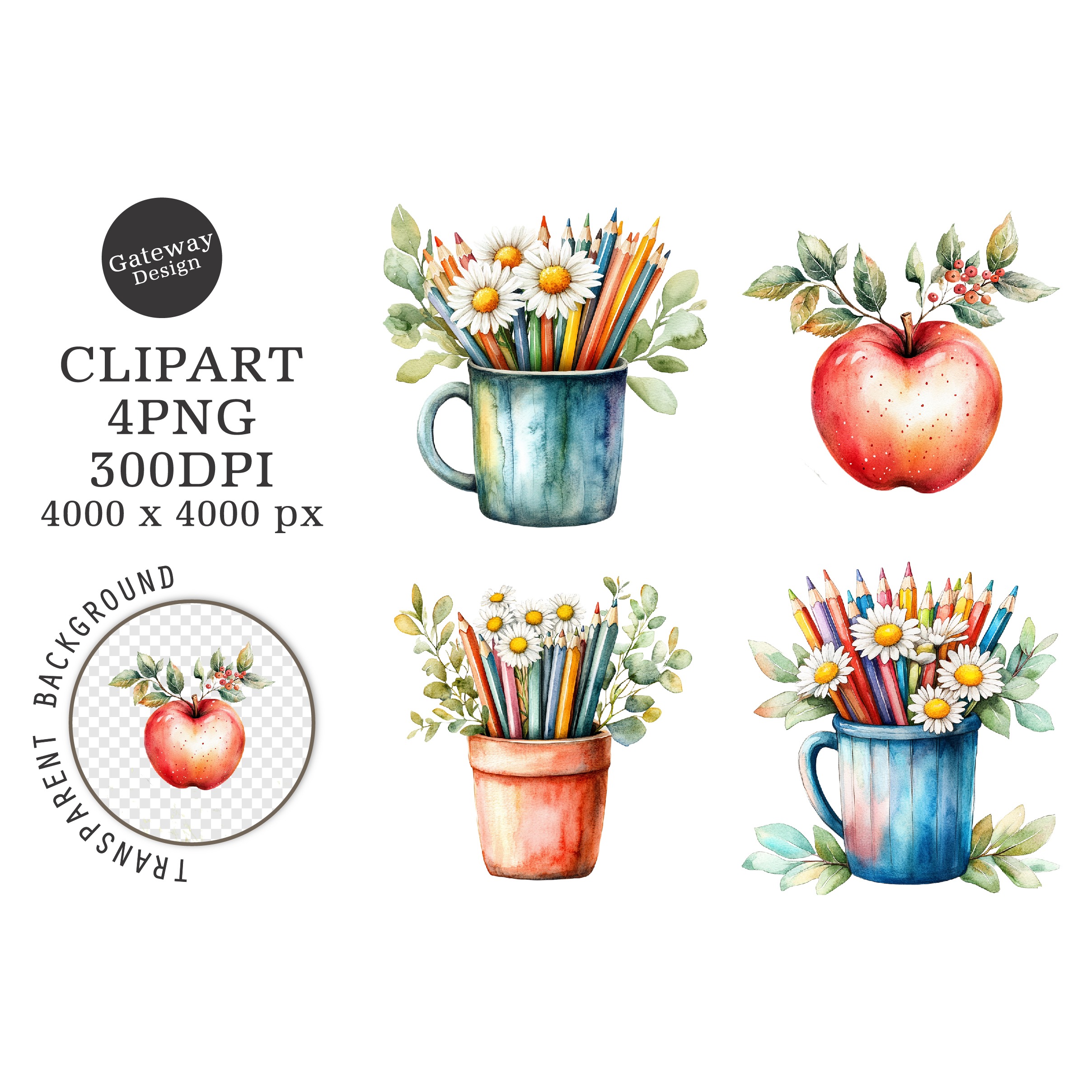 Watercolor Back To School Floral Arrangements Clipart (4)