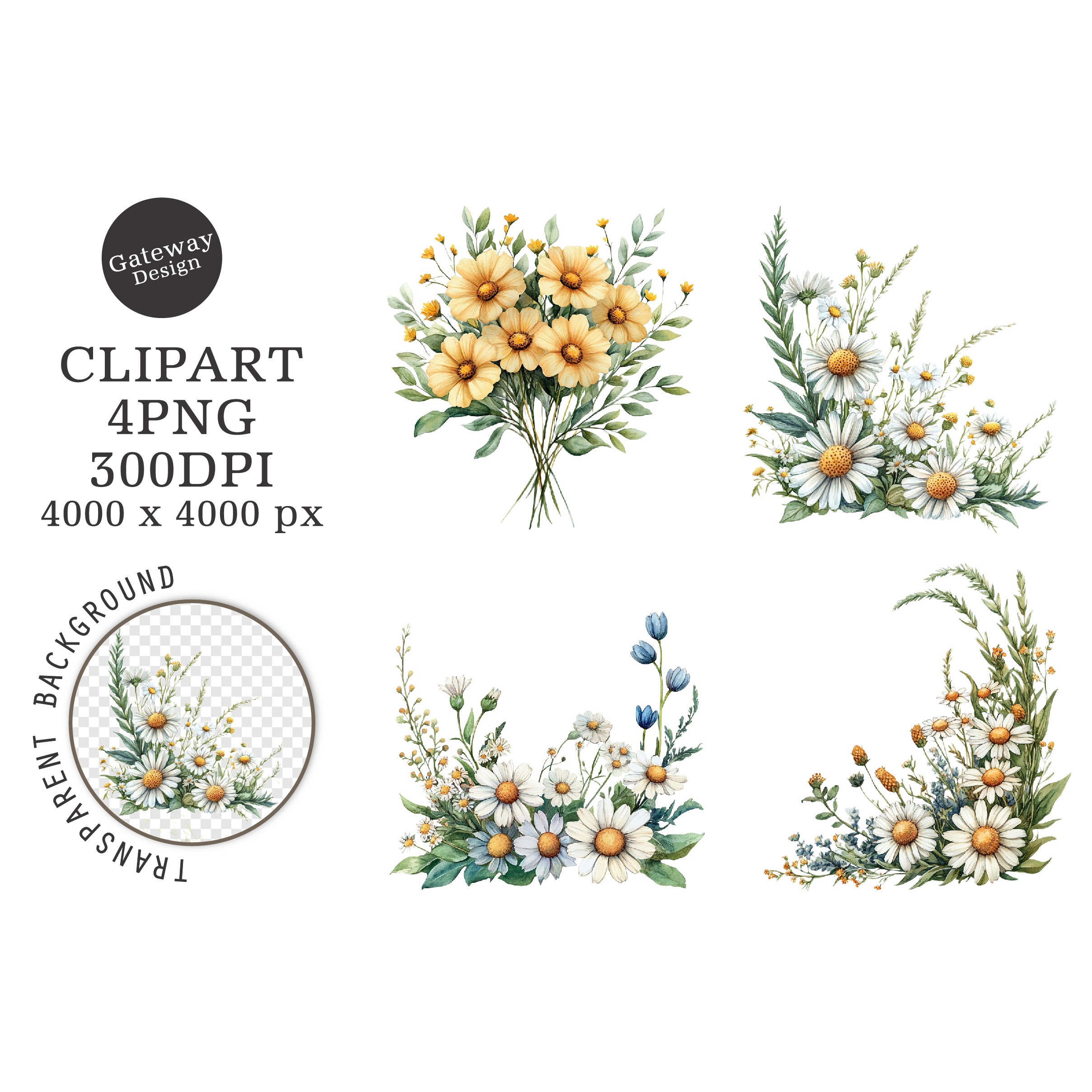 Watercolor Back To School Floral Arrangements Clipart (5)