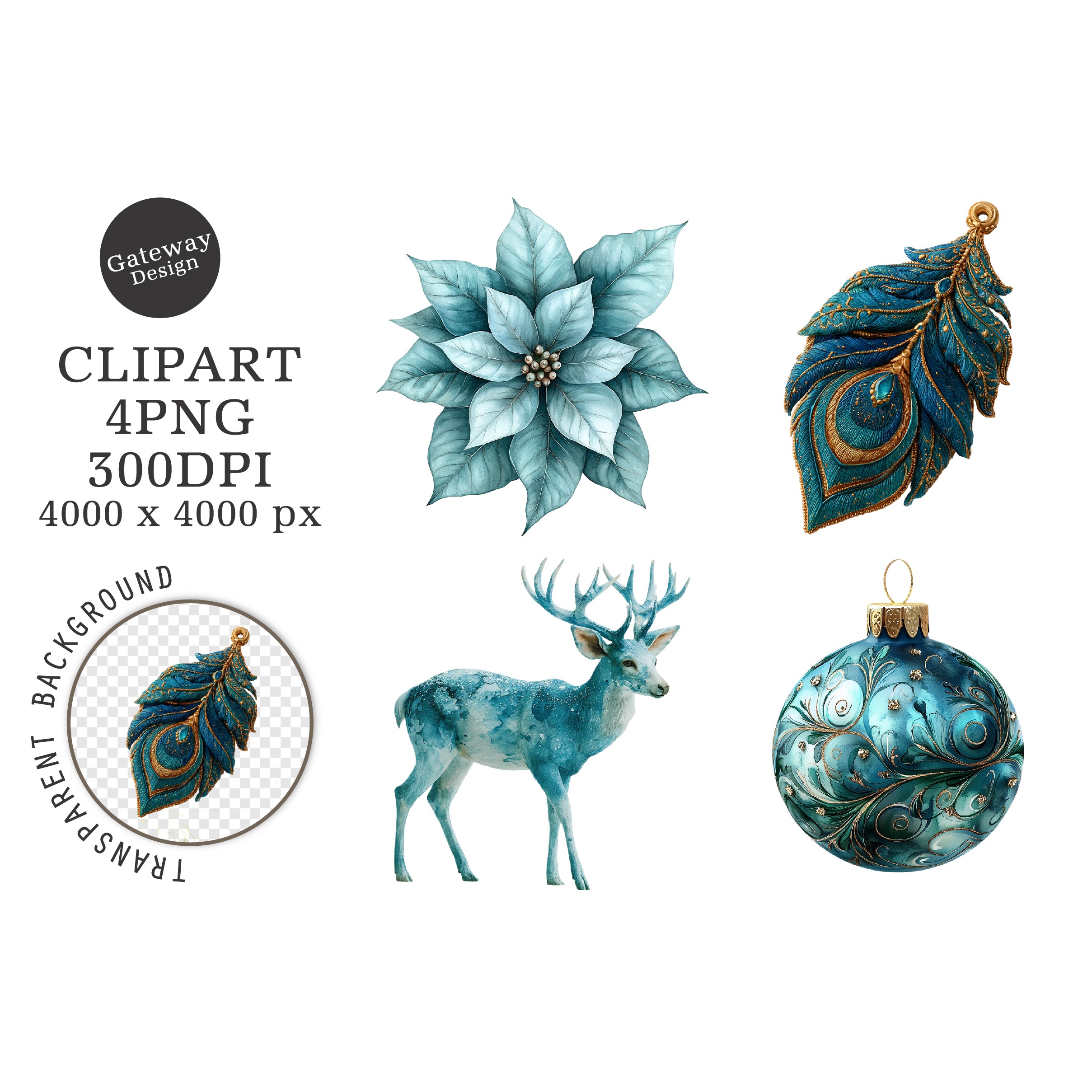 Watercolor Christmas Blue Clipart (7)