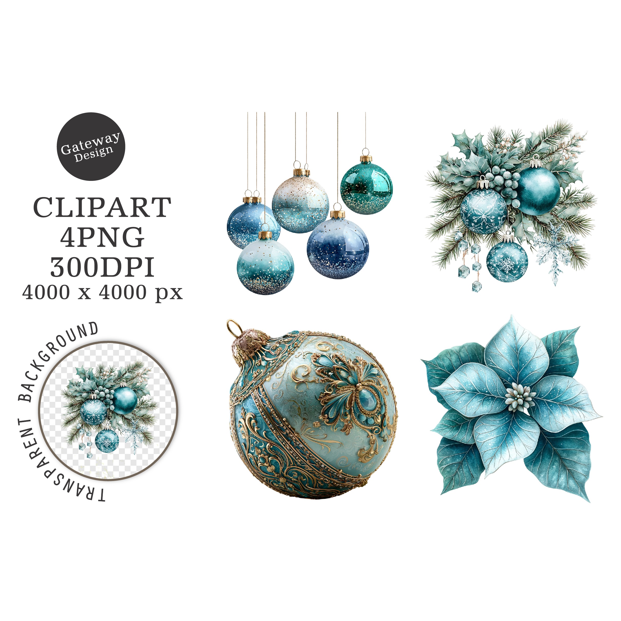 Watercolor Christmas Blue Clipart (8)