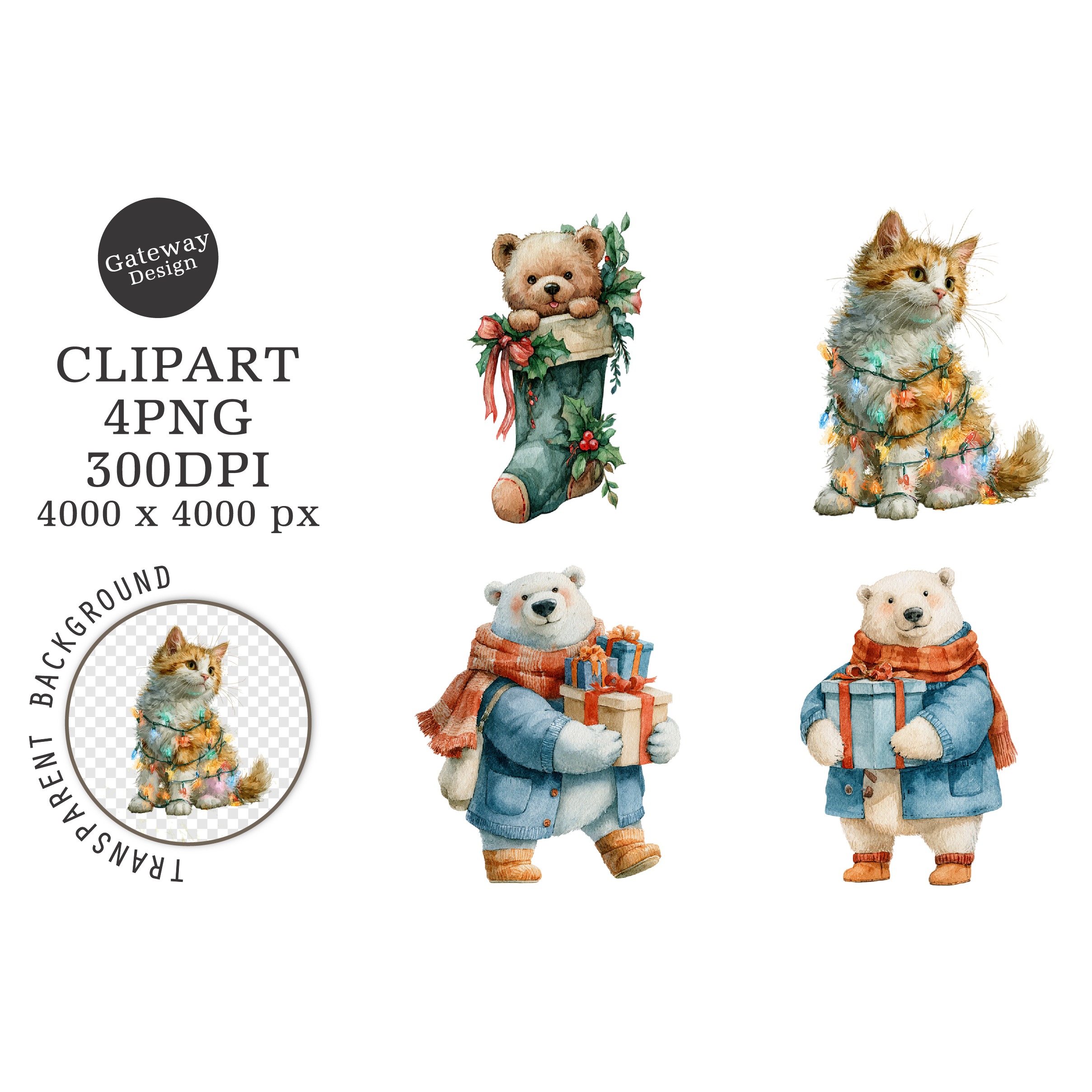 Watercolor Christmas Characters Clipart (2)