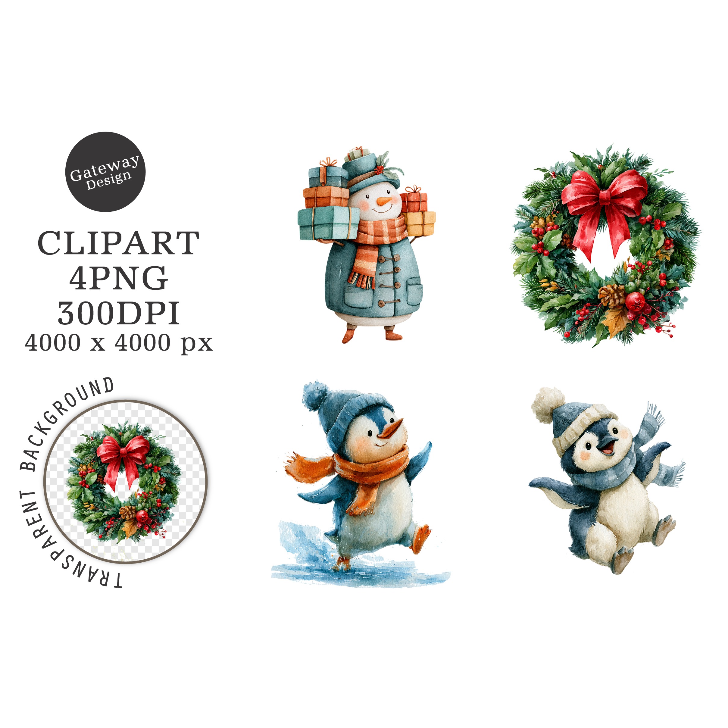 Watercolor Christmas Characters Clipart (3)