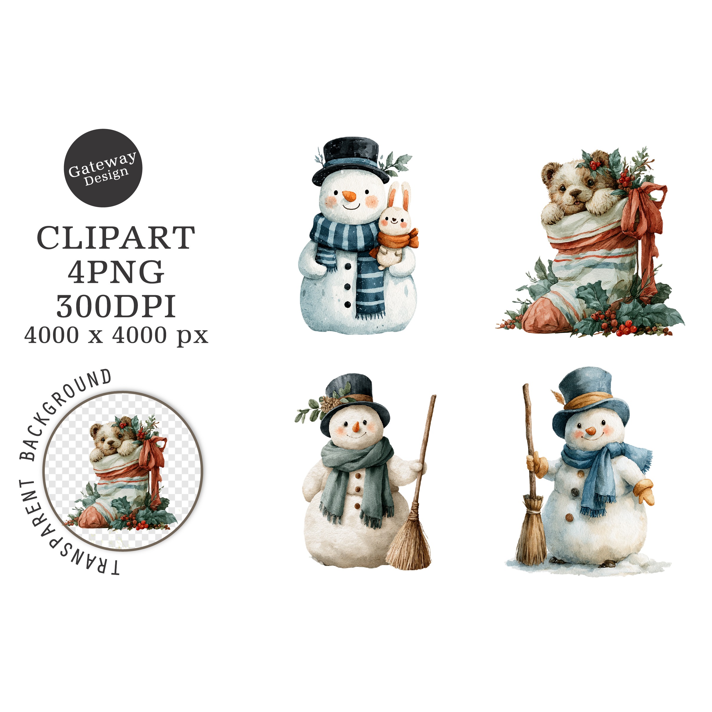 Watercolor Christmas Characters Clipart (4)