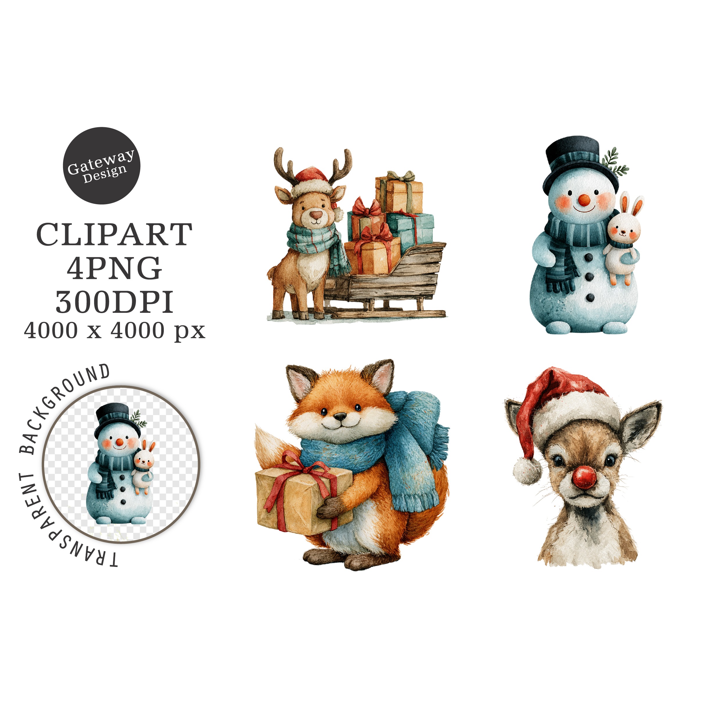 Watercolor Christmas Characters Clipart (5)