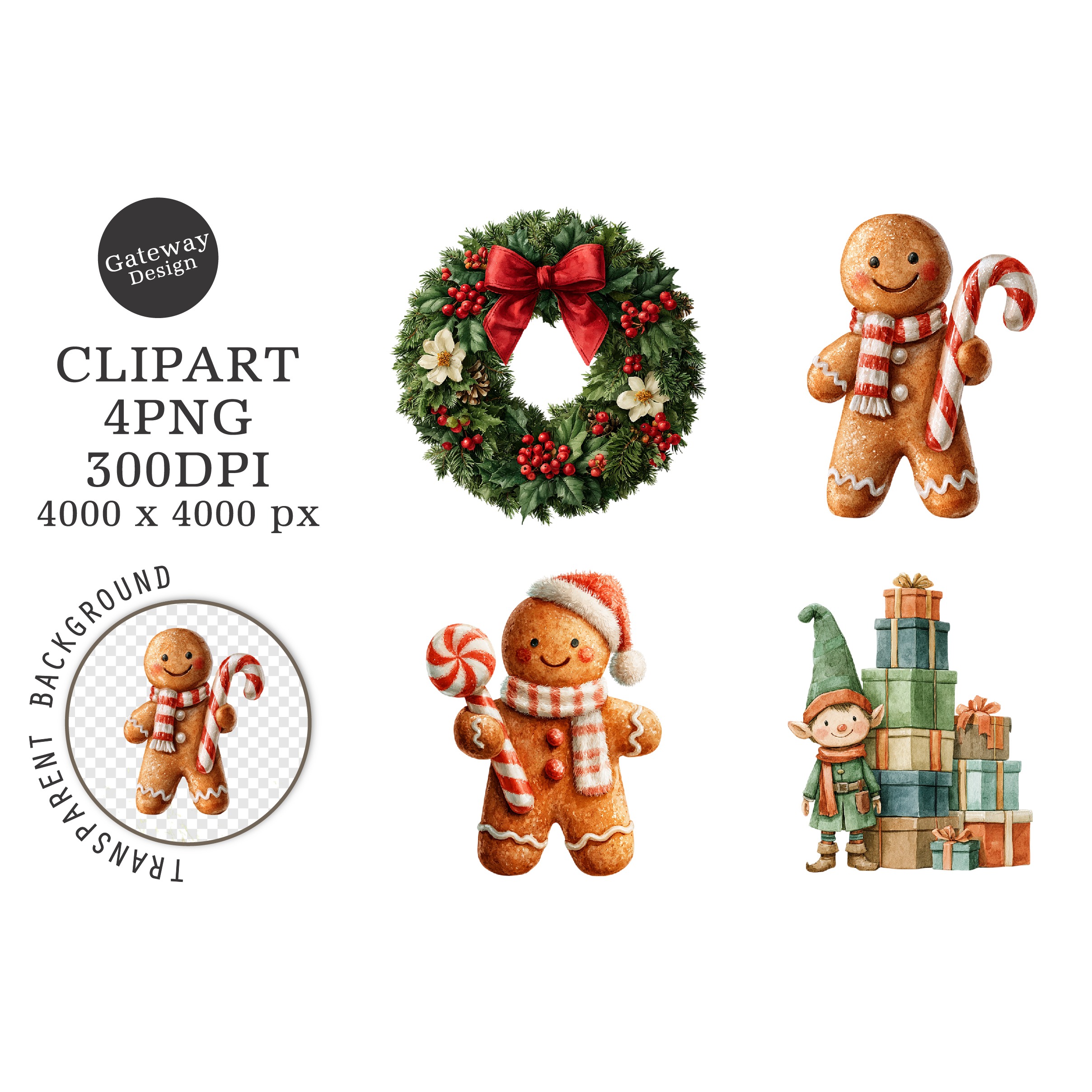 Watercolor Christmas Characters Clipart