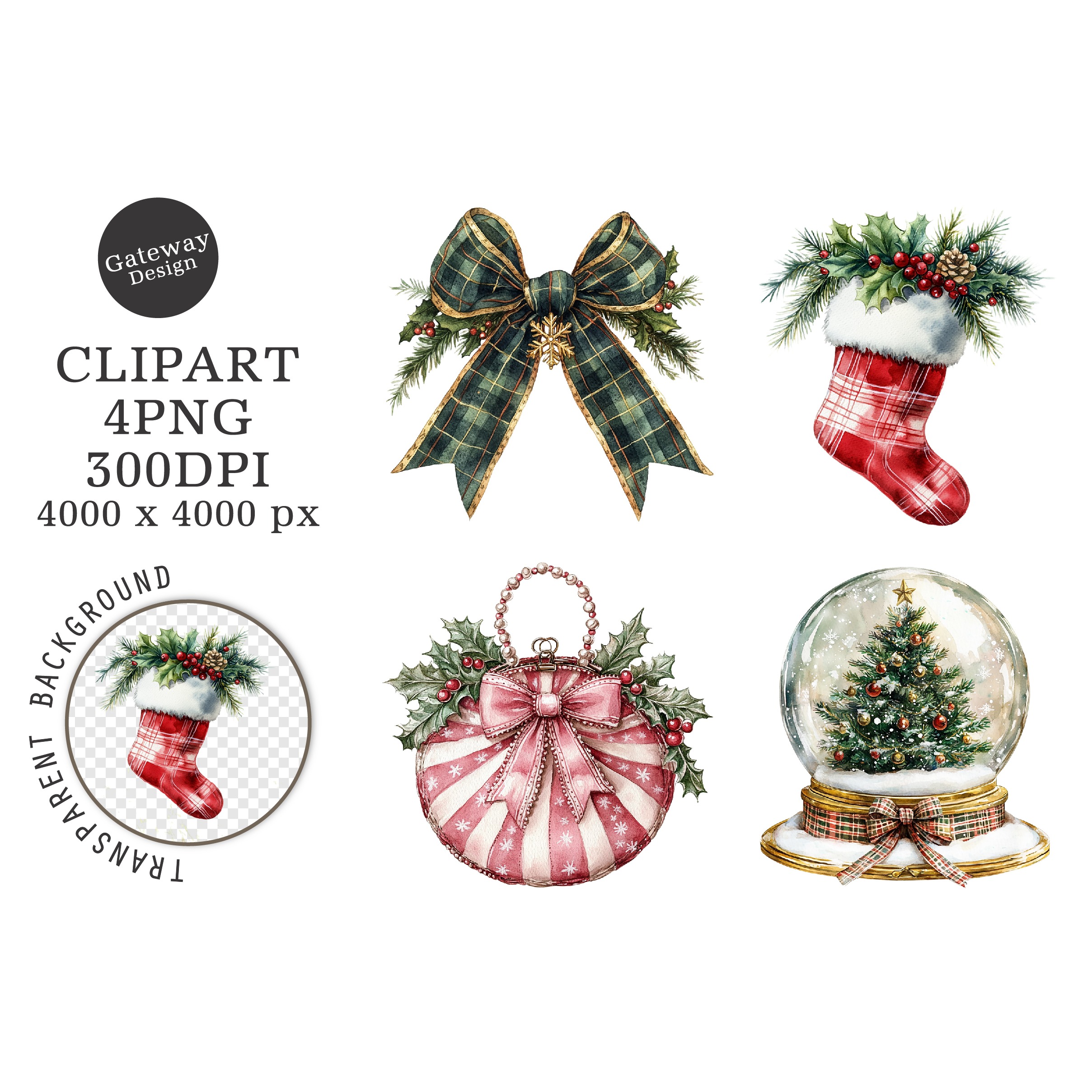 Watercolor Christmas Clipart