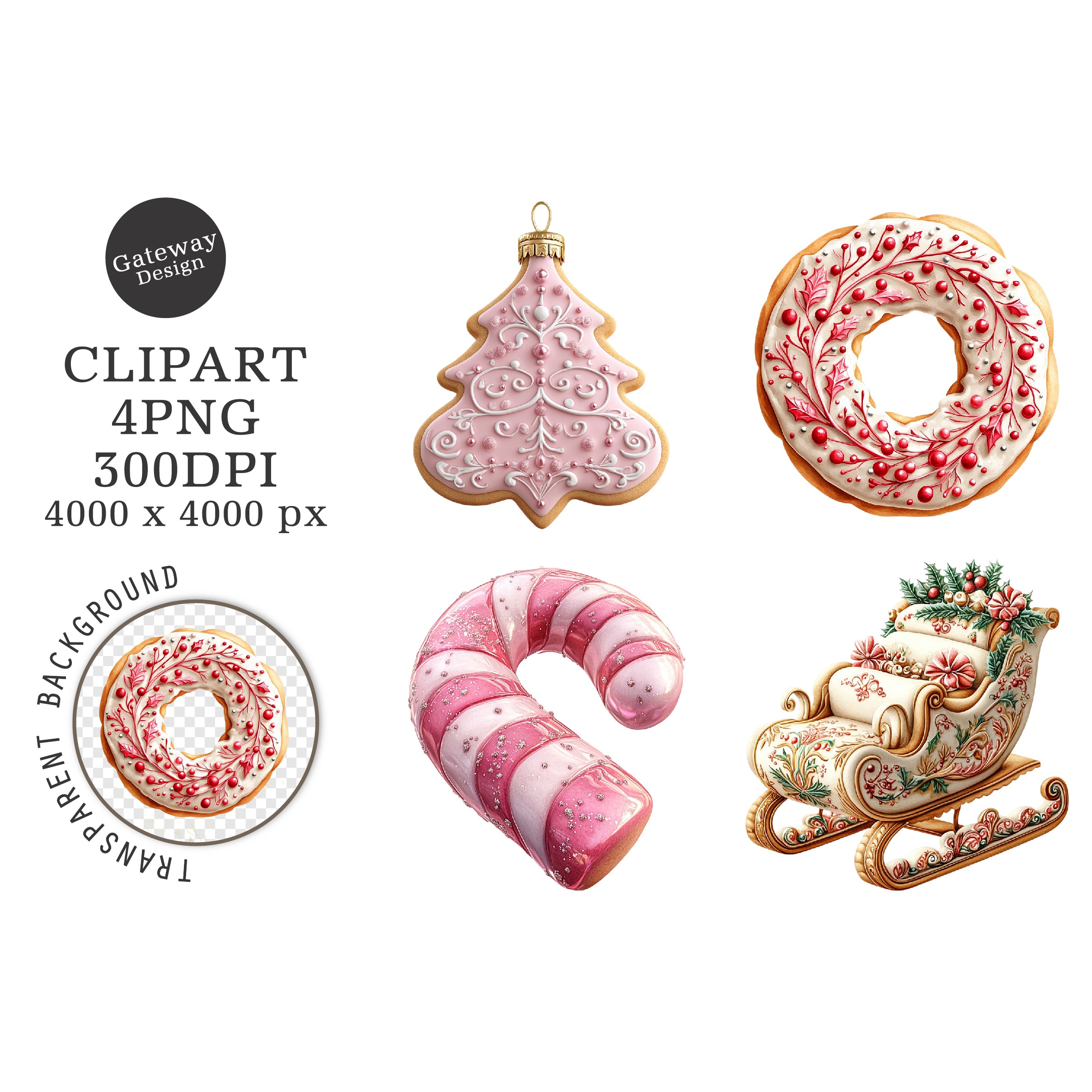 Watercolor Christmas Cookie Clipart
