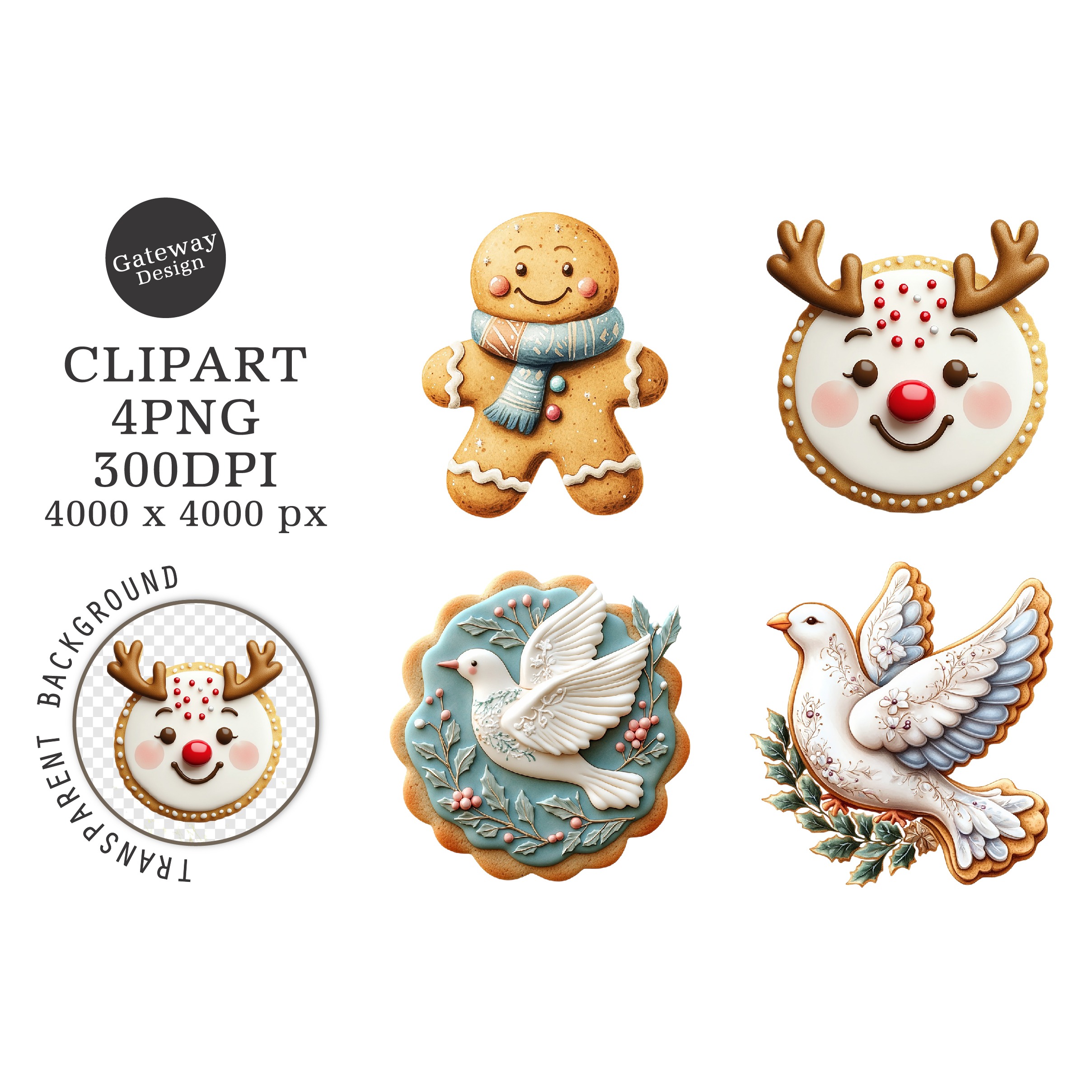 Watercolor Christmas Cookie Clipart (2)