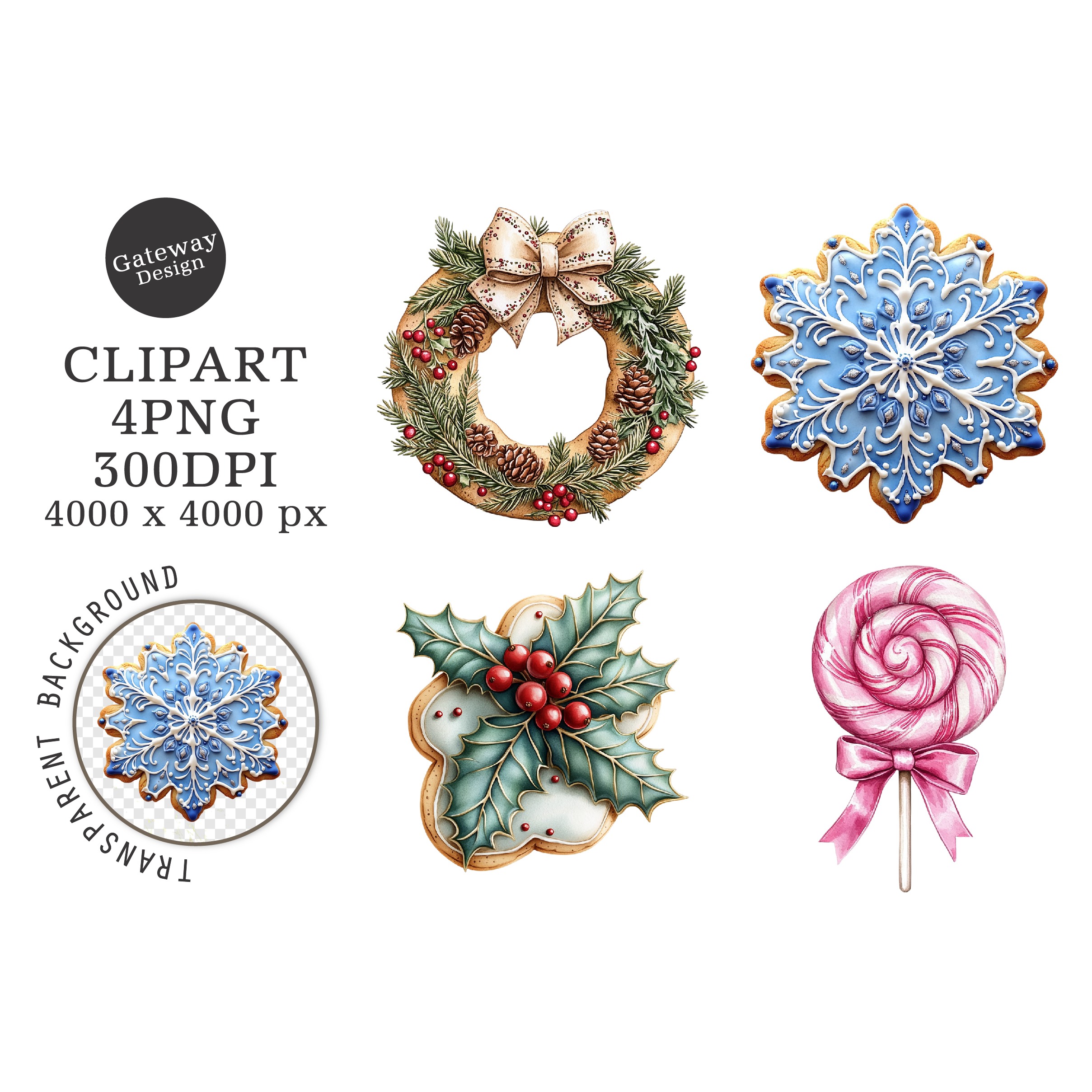 Watercolor Christmas Cookie Clipart (3)