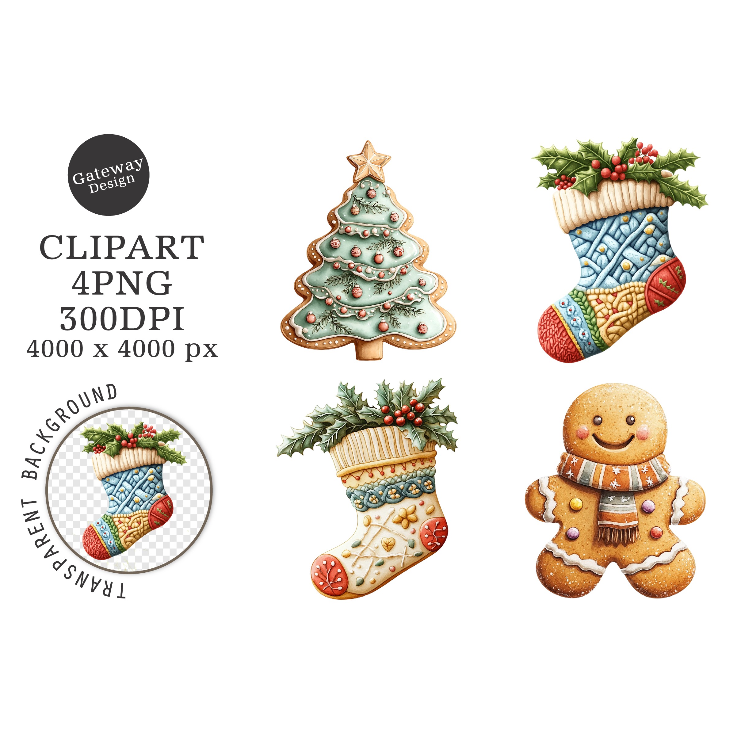 Watercolor Christmas Cookie Clipart (4)