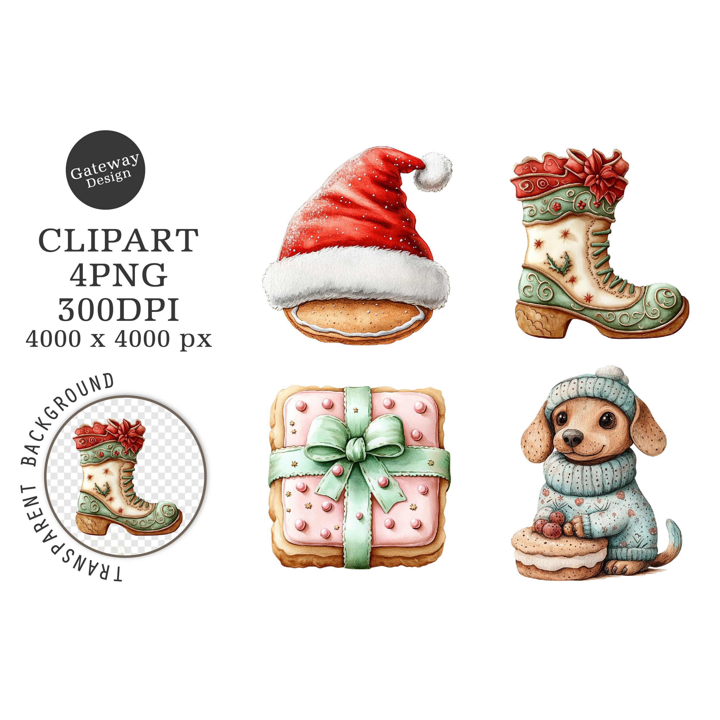Watercolor Christmas Cookie Clipart (5)