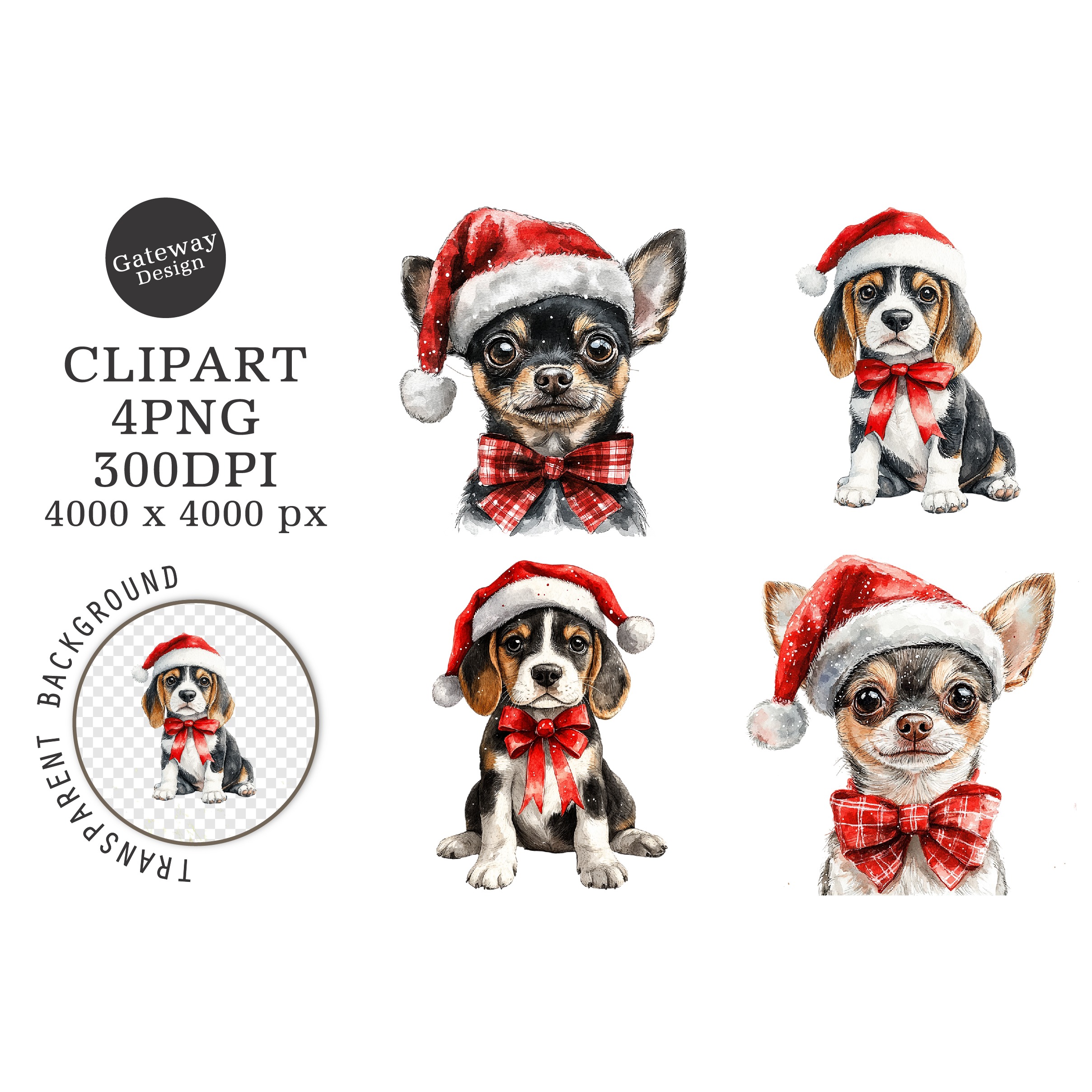 Watercolor Christmas Dog Clipart