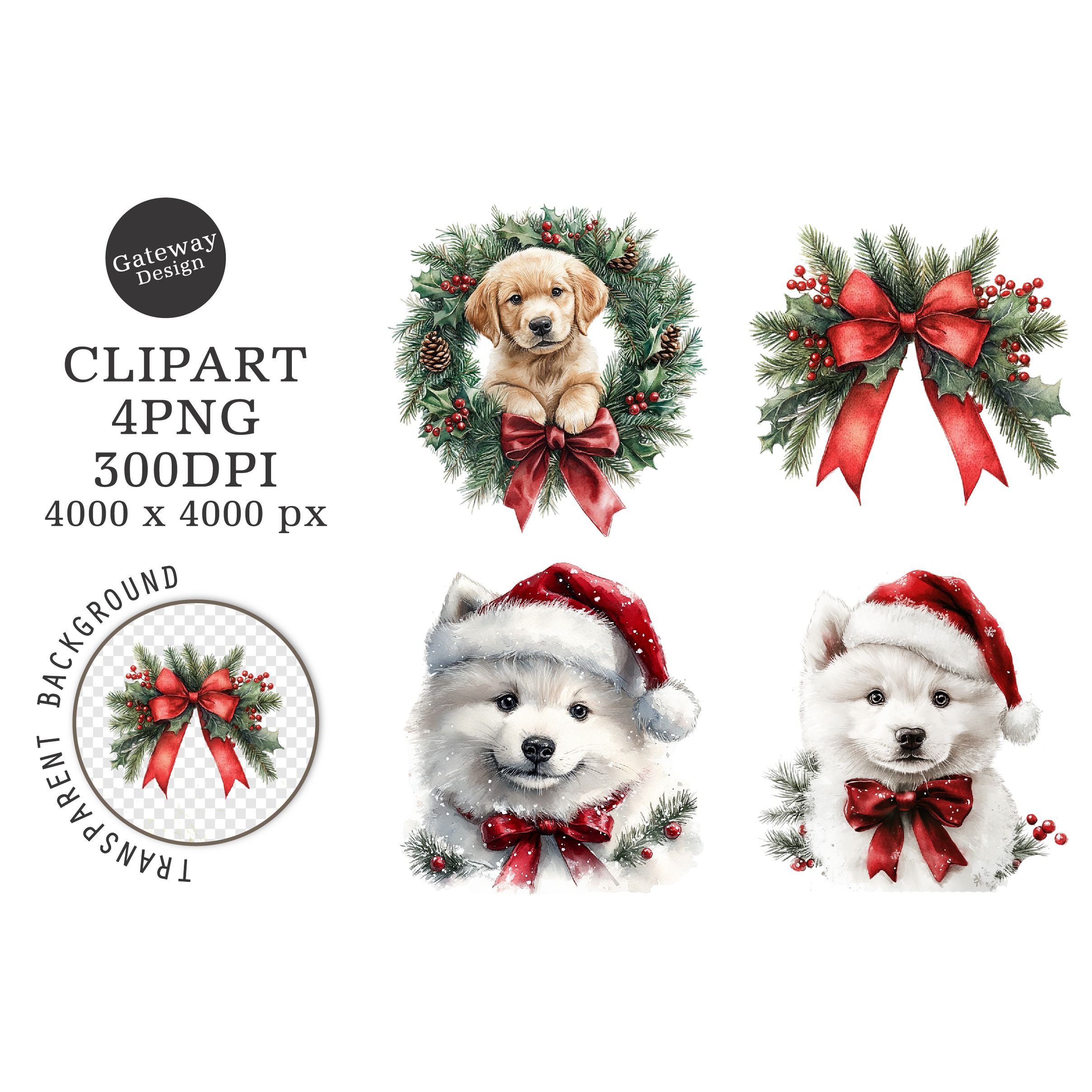 Watercolor Christmas Dog Clipart (2)