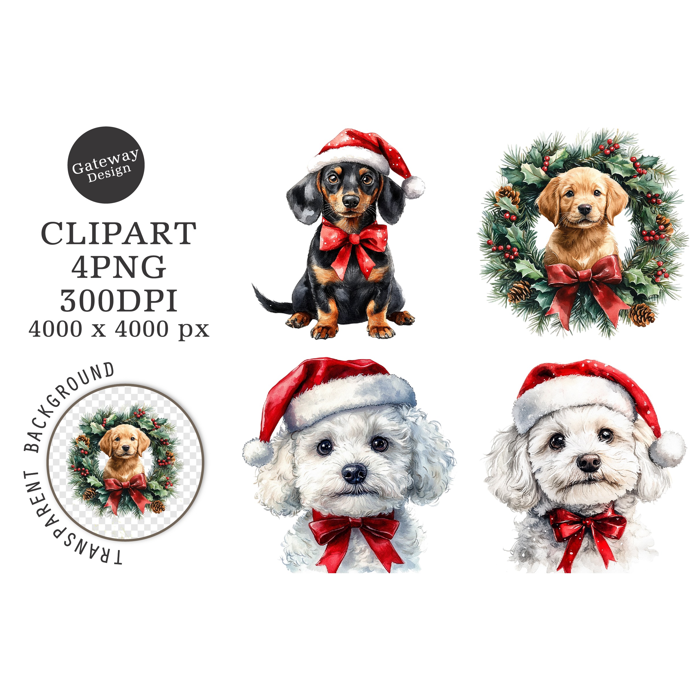 Watercolor Christmas Dog Clipart (3)
