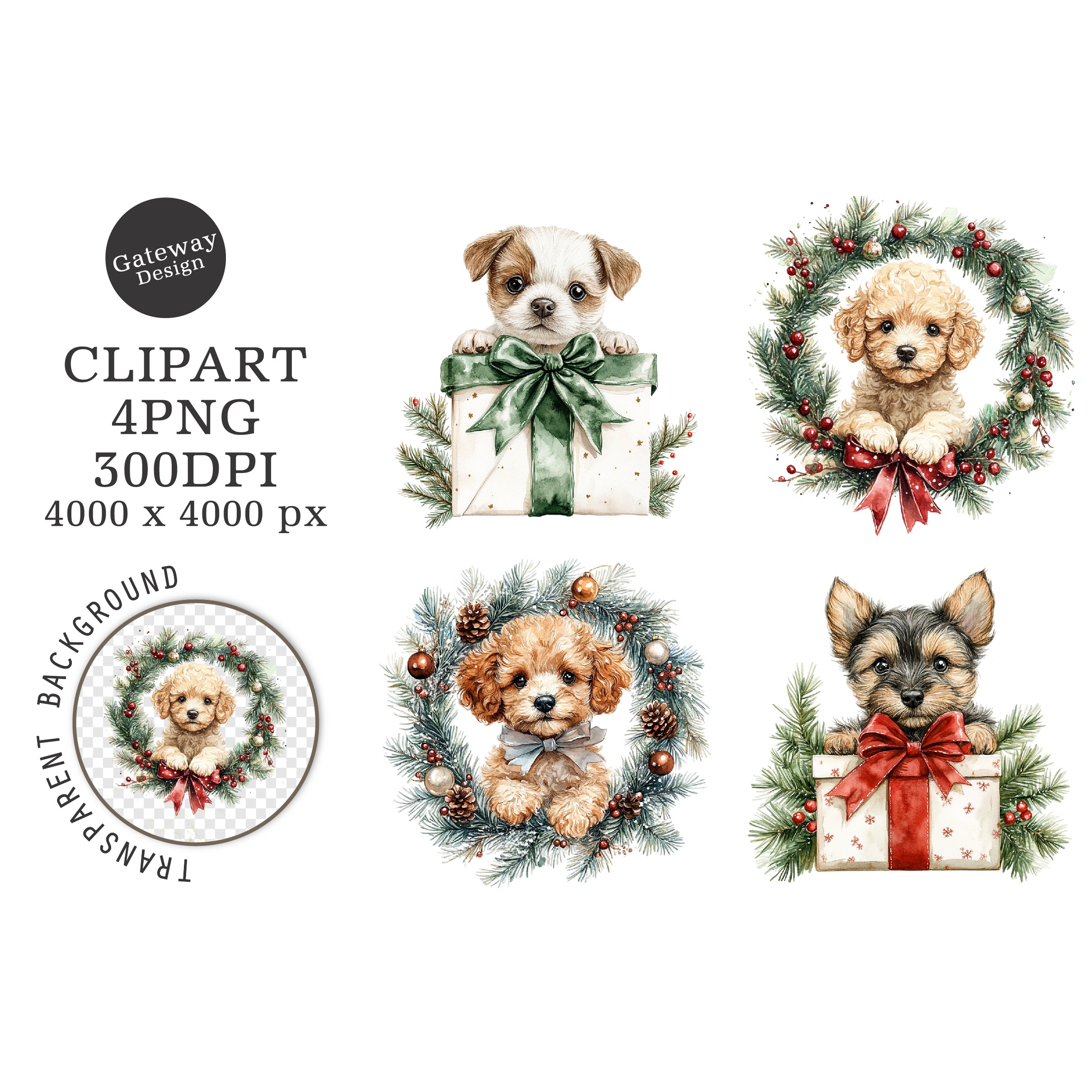 Watercolor Christmas Dog Clipart (5)