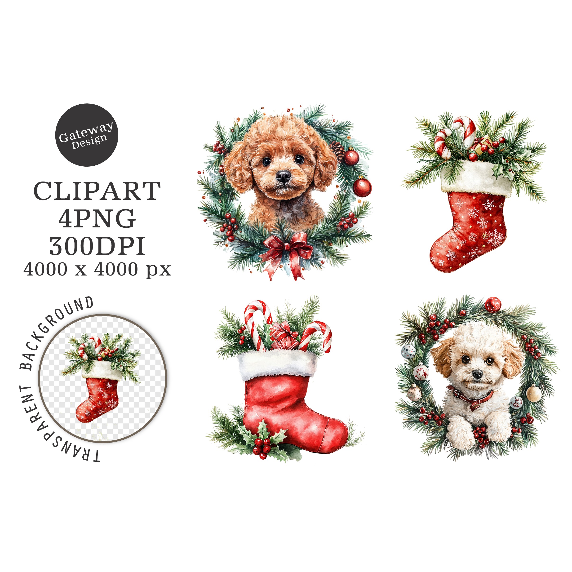 Watercolor Christmas Dog Clipart (6)