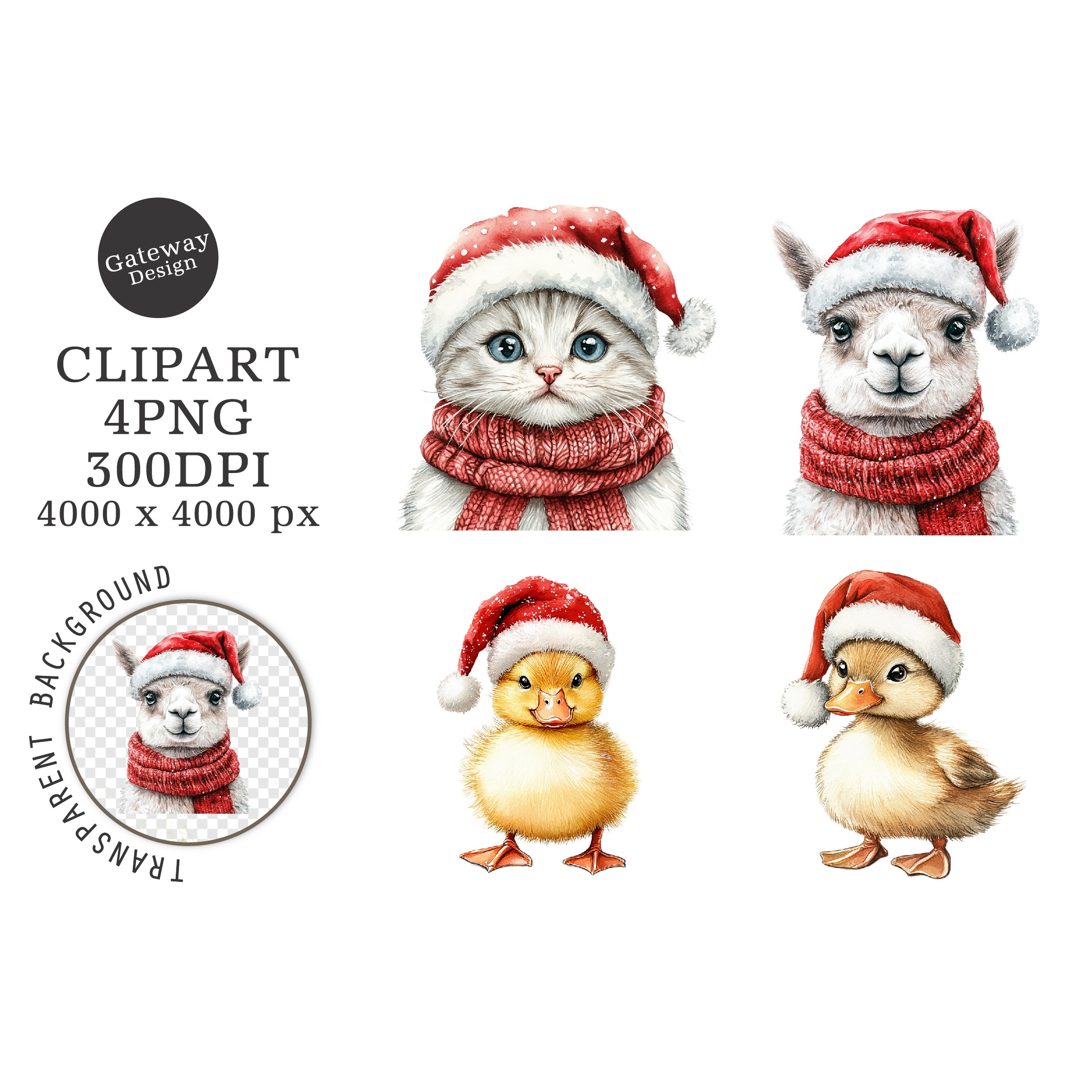 Watercolor Christmas Farm Animals Clipart (3)