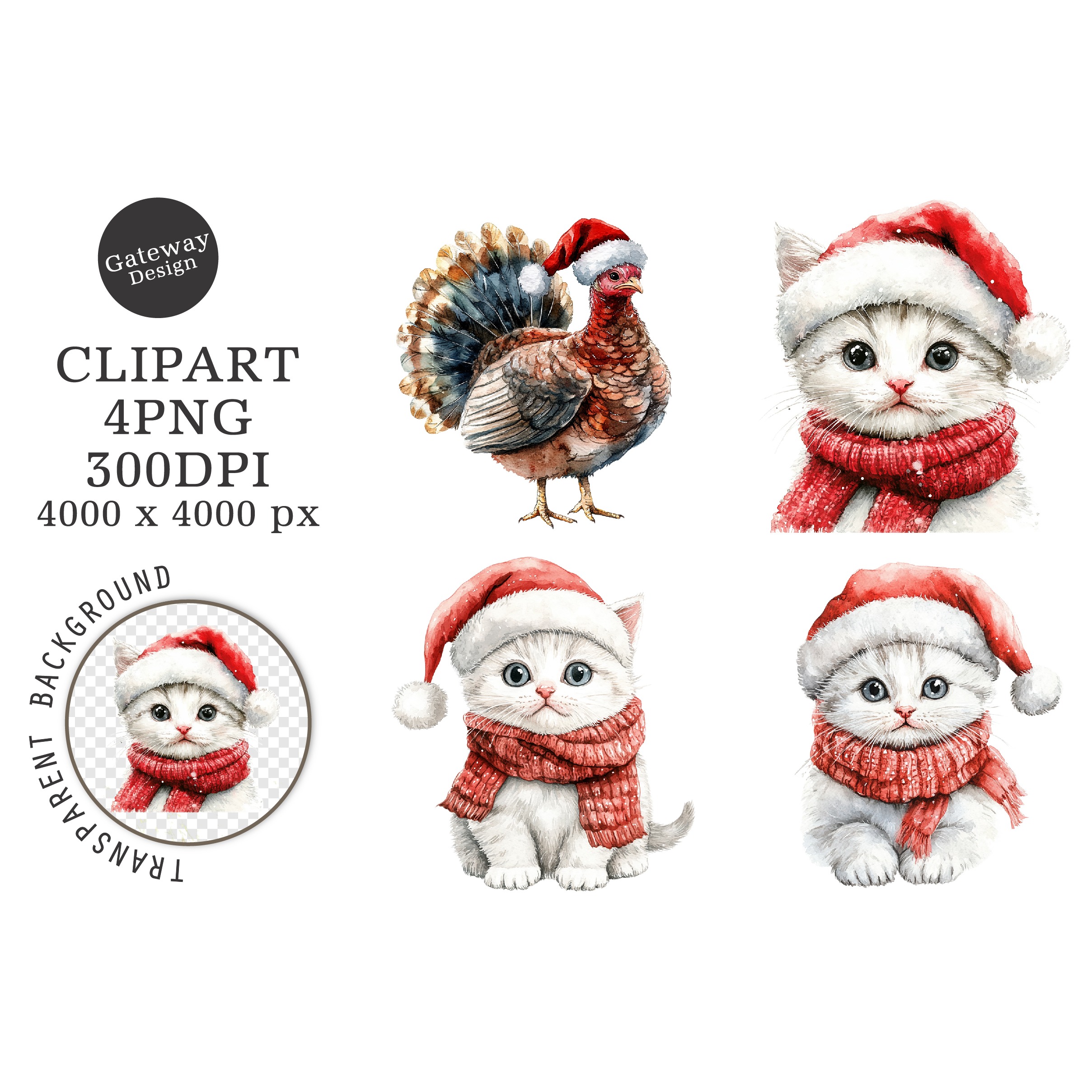 Watercolor Christmas Farm Animals Clipart (4)