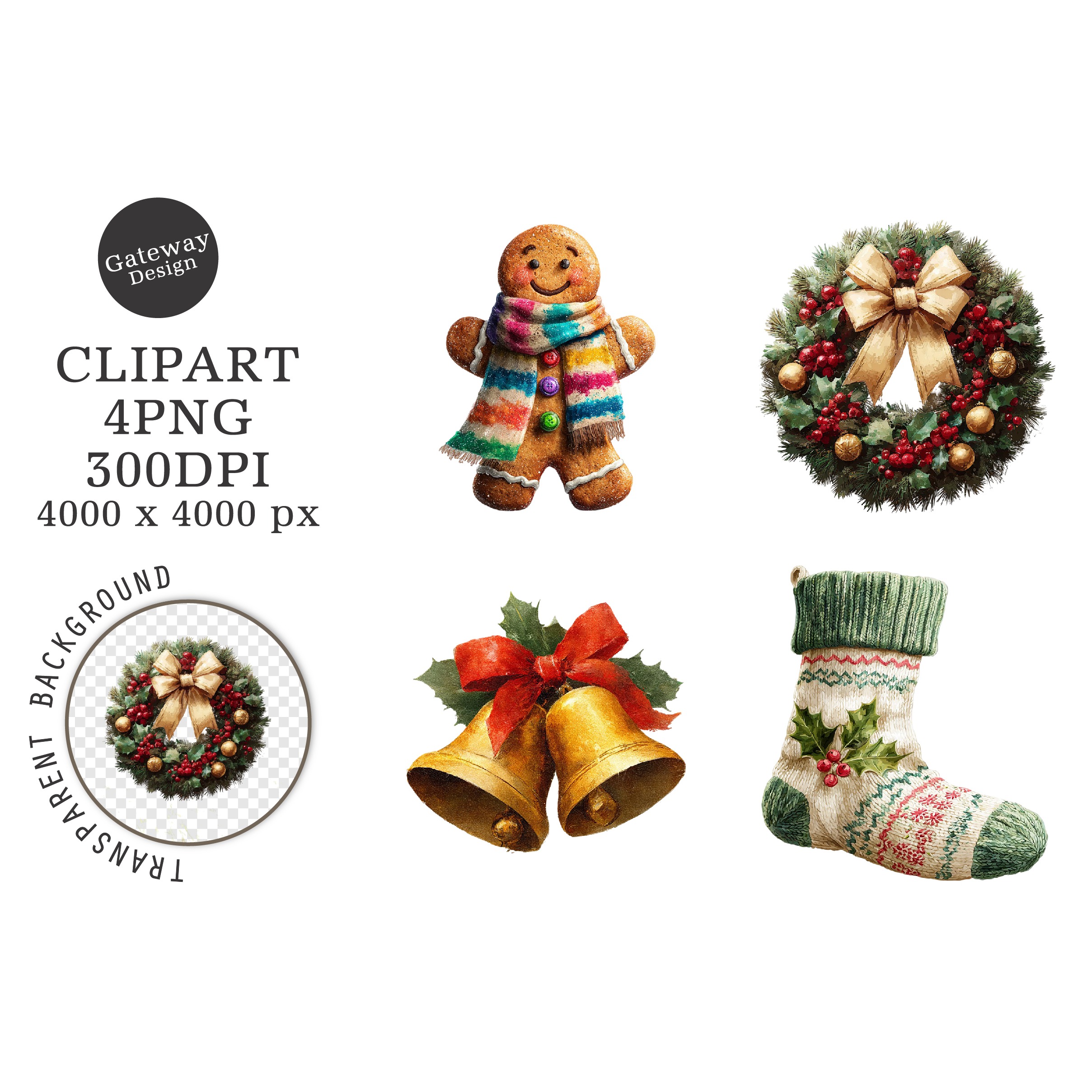 Watercolor Cute Christmas Clipart (2)