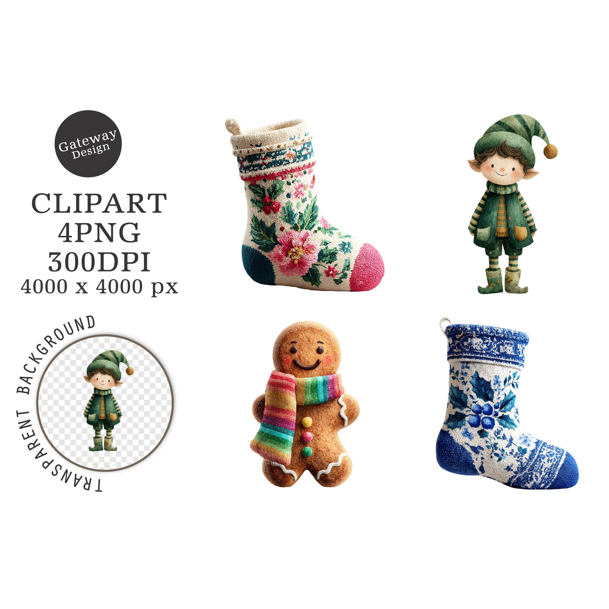 Watercolor Cute Christmas Clipart (3)