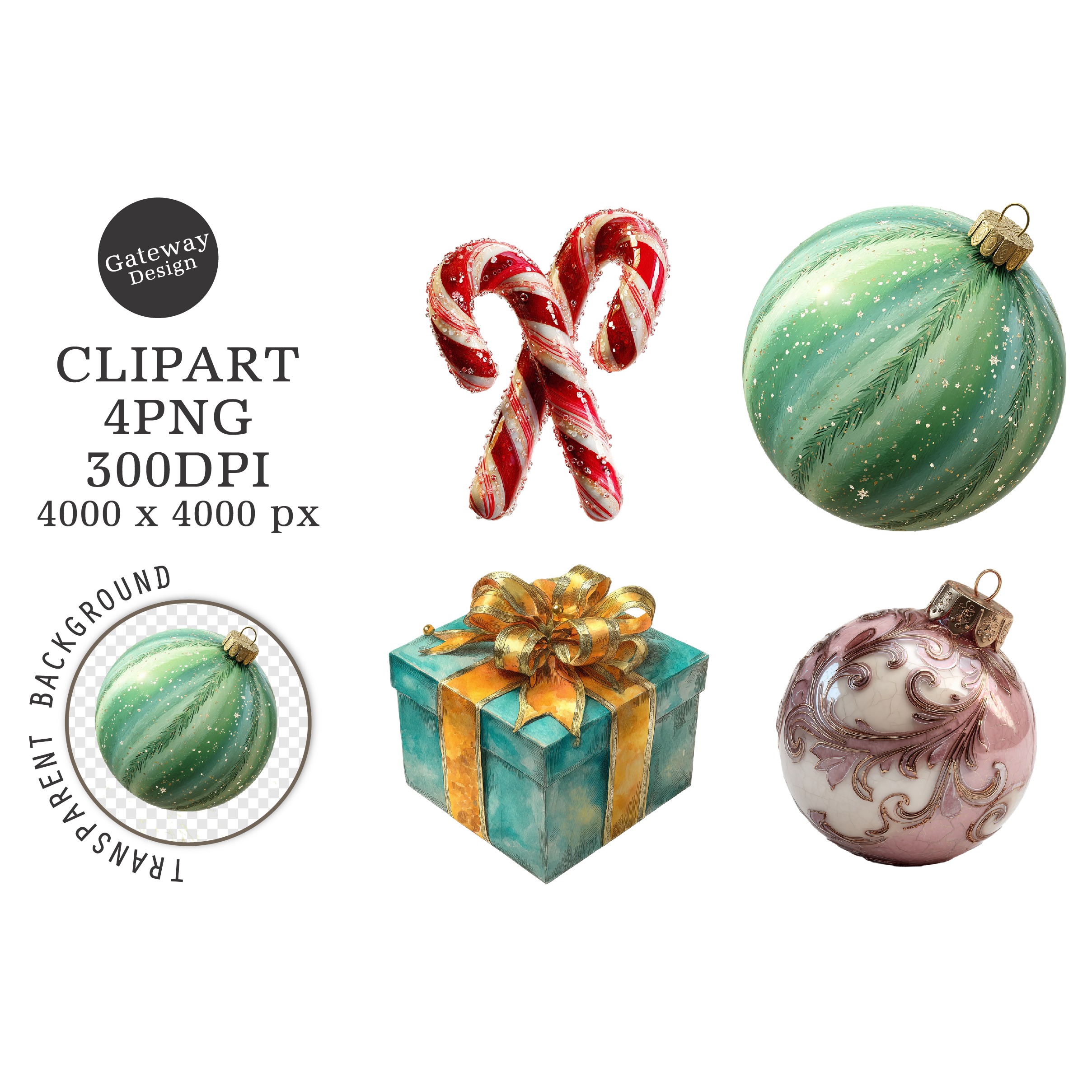 Watercolor Cute Christmas Clipart