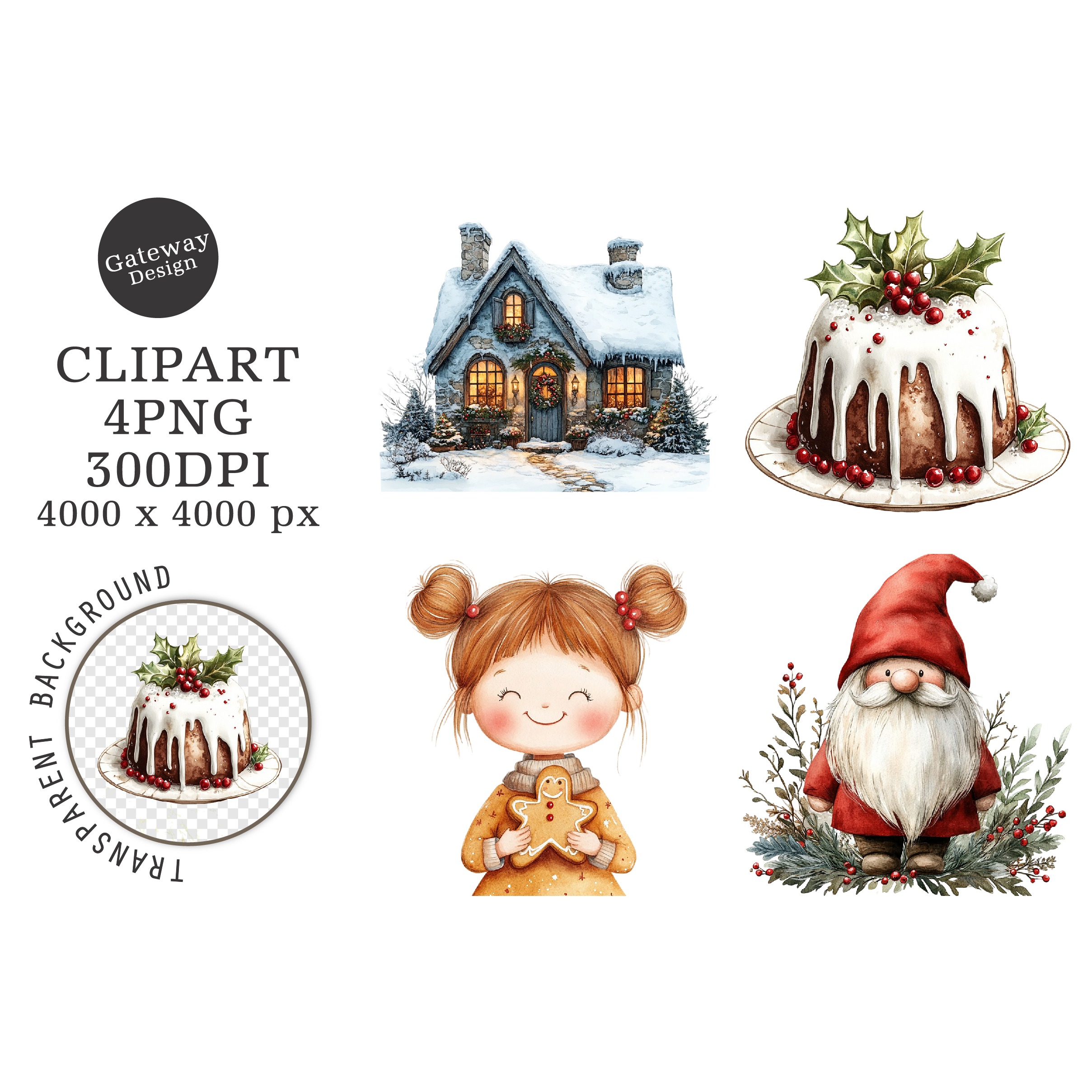 Watercolor Cute Christmas Family Clipart (3)