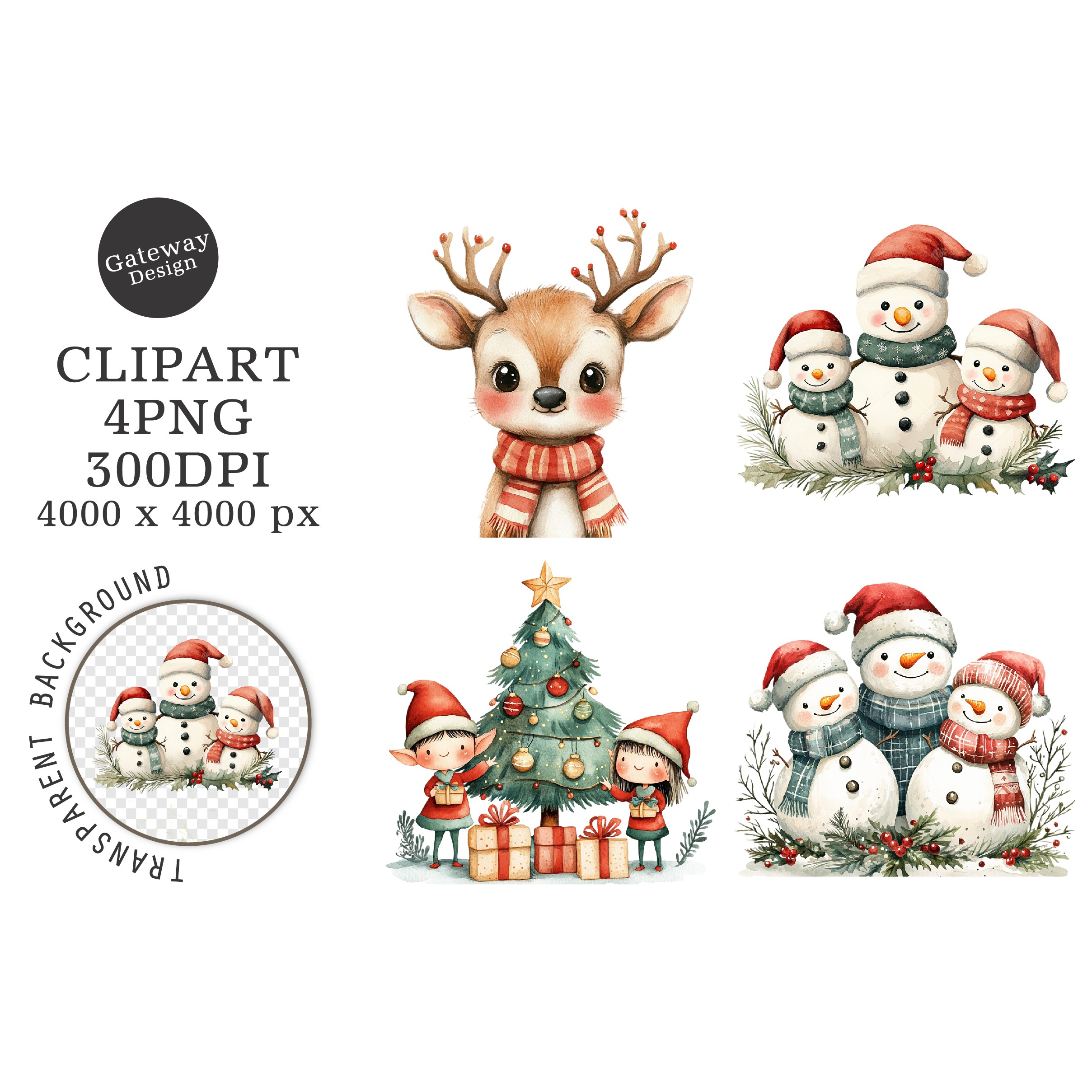 Watercolor Cute Christmas Family Clipart (5)