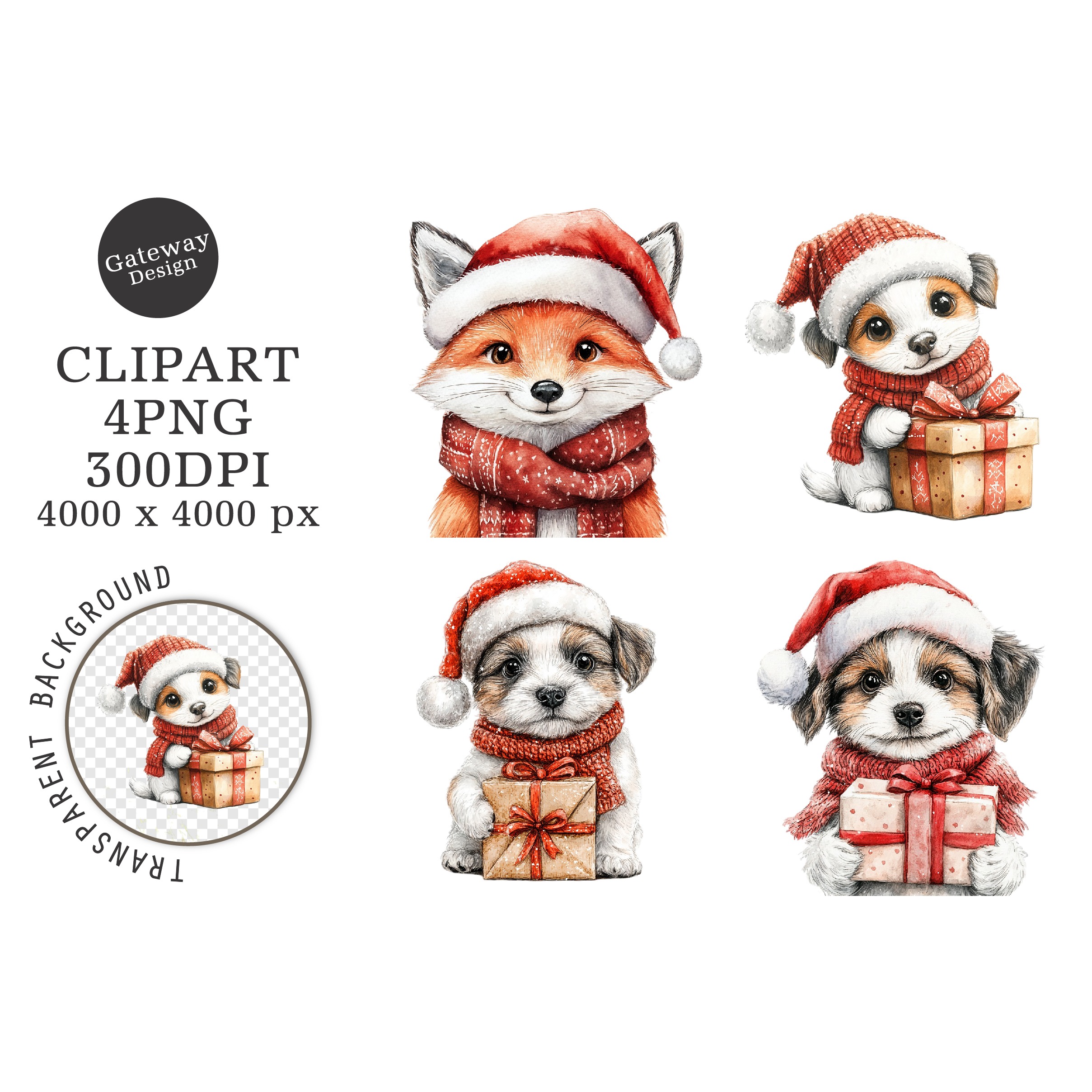 Watercolor Cute Christmas Family Clipart