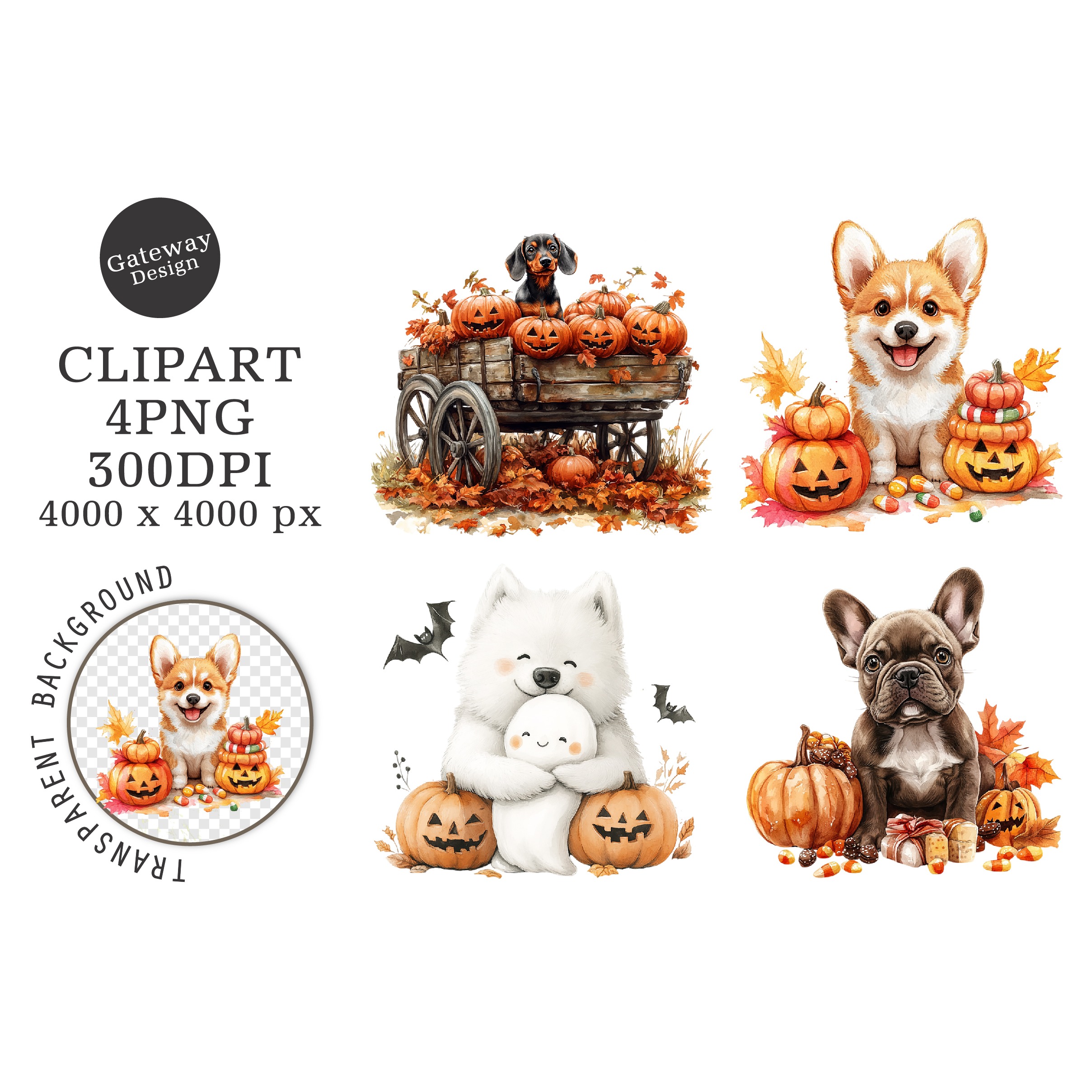 Watercolor Halloween Dog Clipart (3)