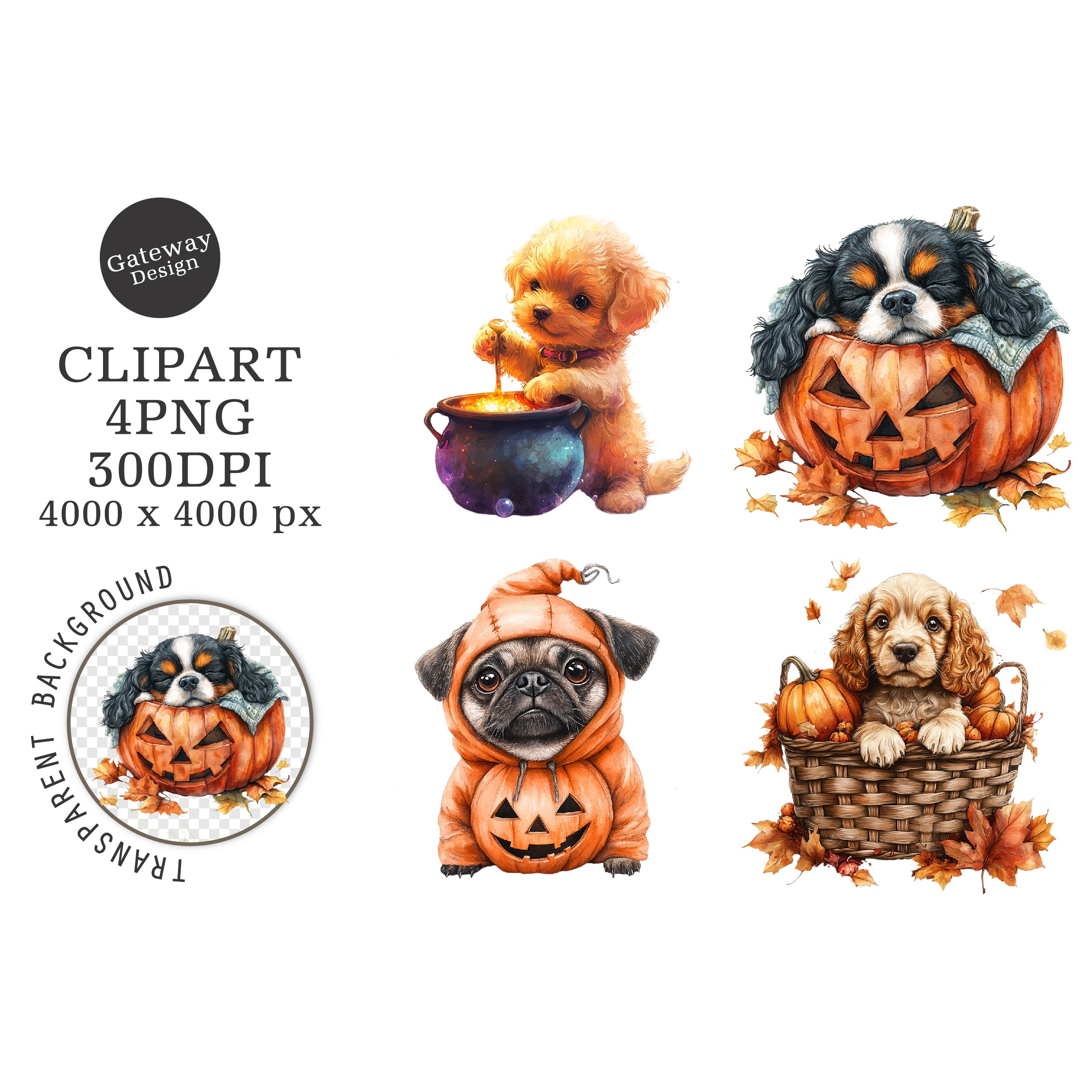 Watercolor Halloween Dogs Clipart (2)