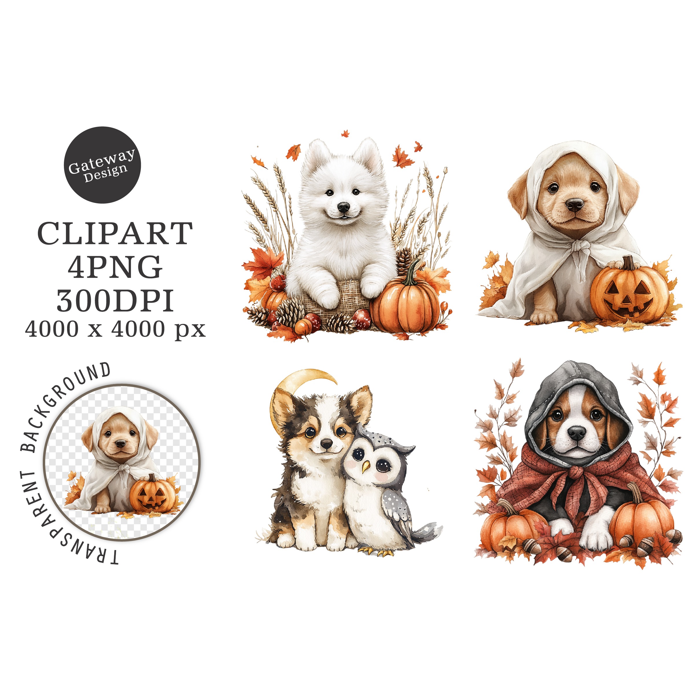 Watercolor Halloween Dogs Clipart (5)